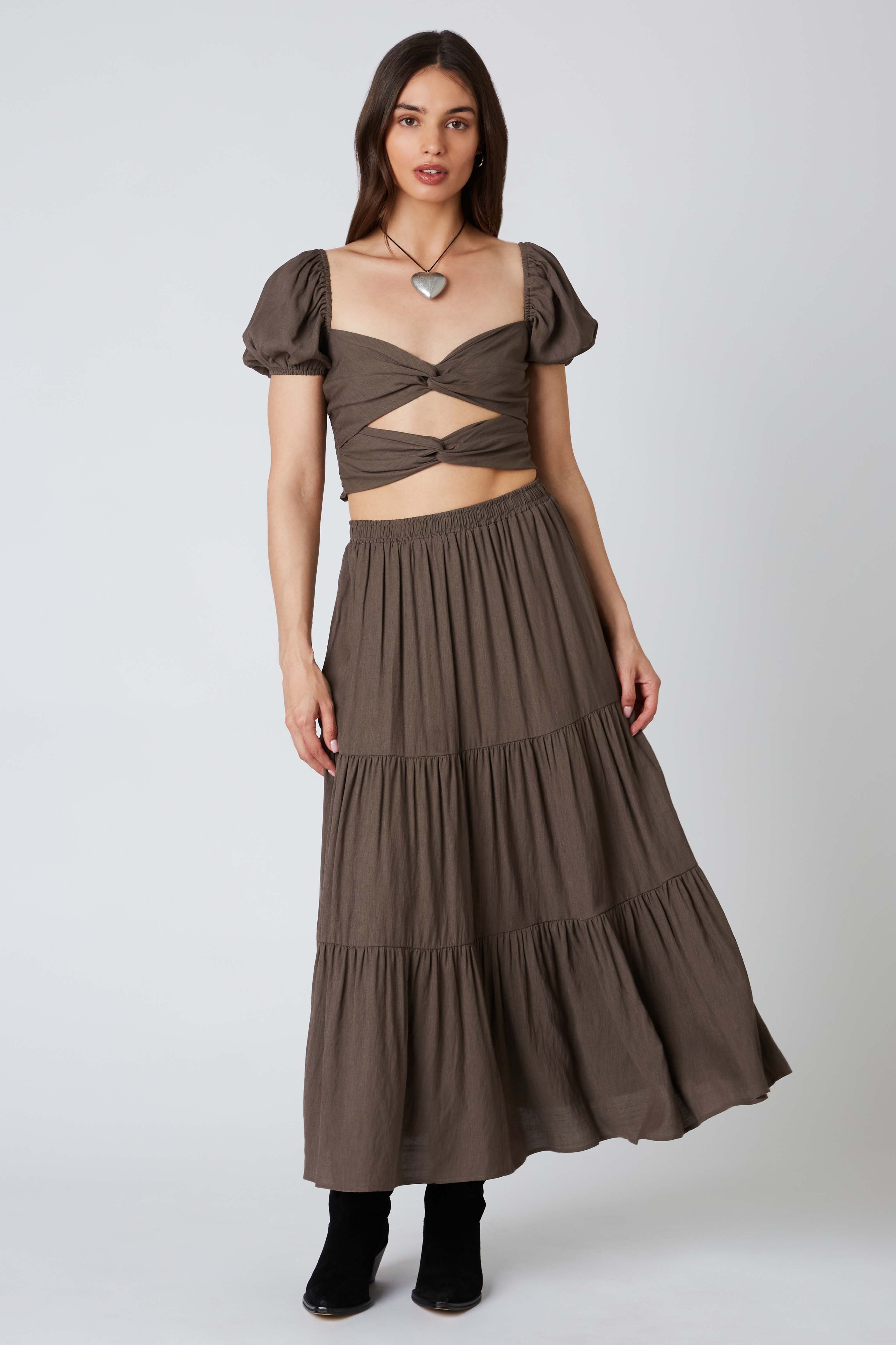 Tiered Maxi Skirt in Java Front View