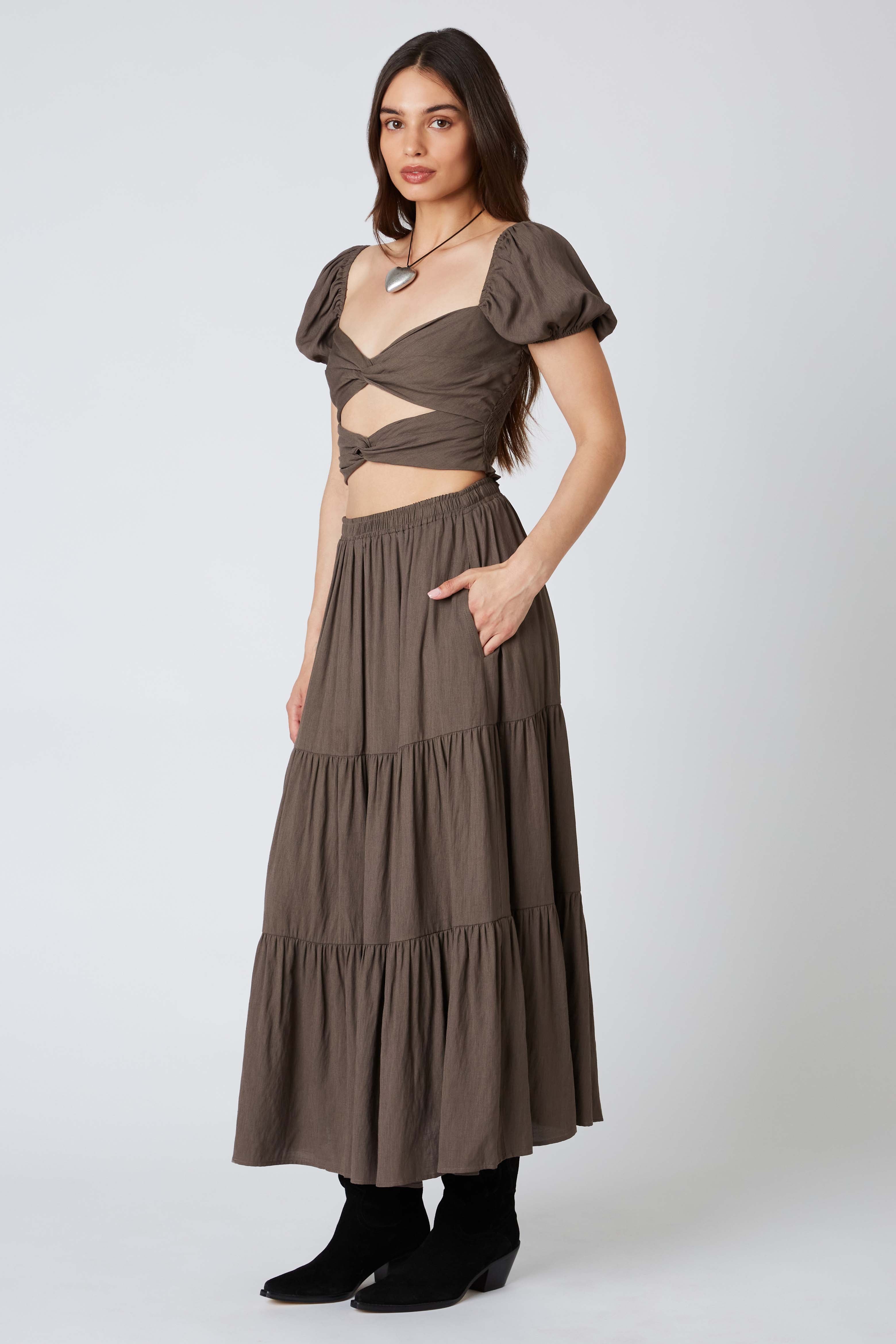 Tiered Maxi Skirt in Java Side View