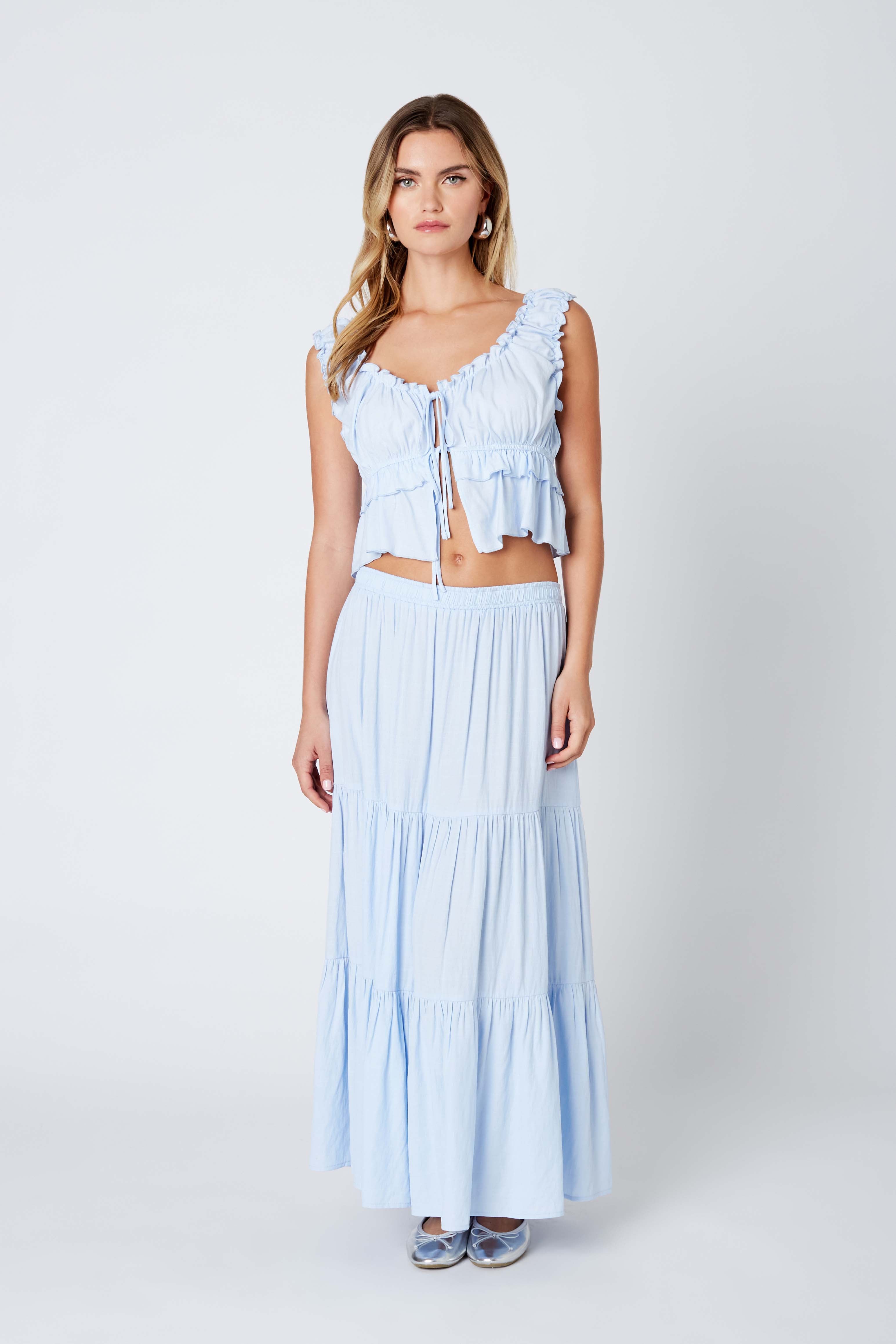 Tiered Maxi Skirt in Sky Front View
