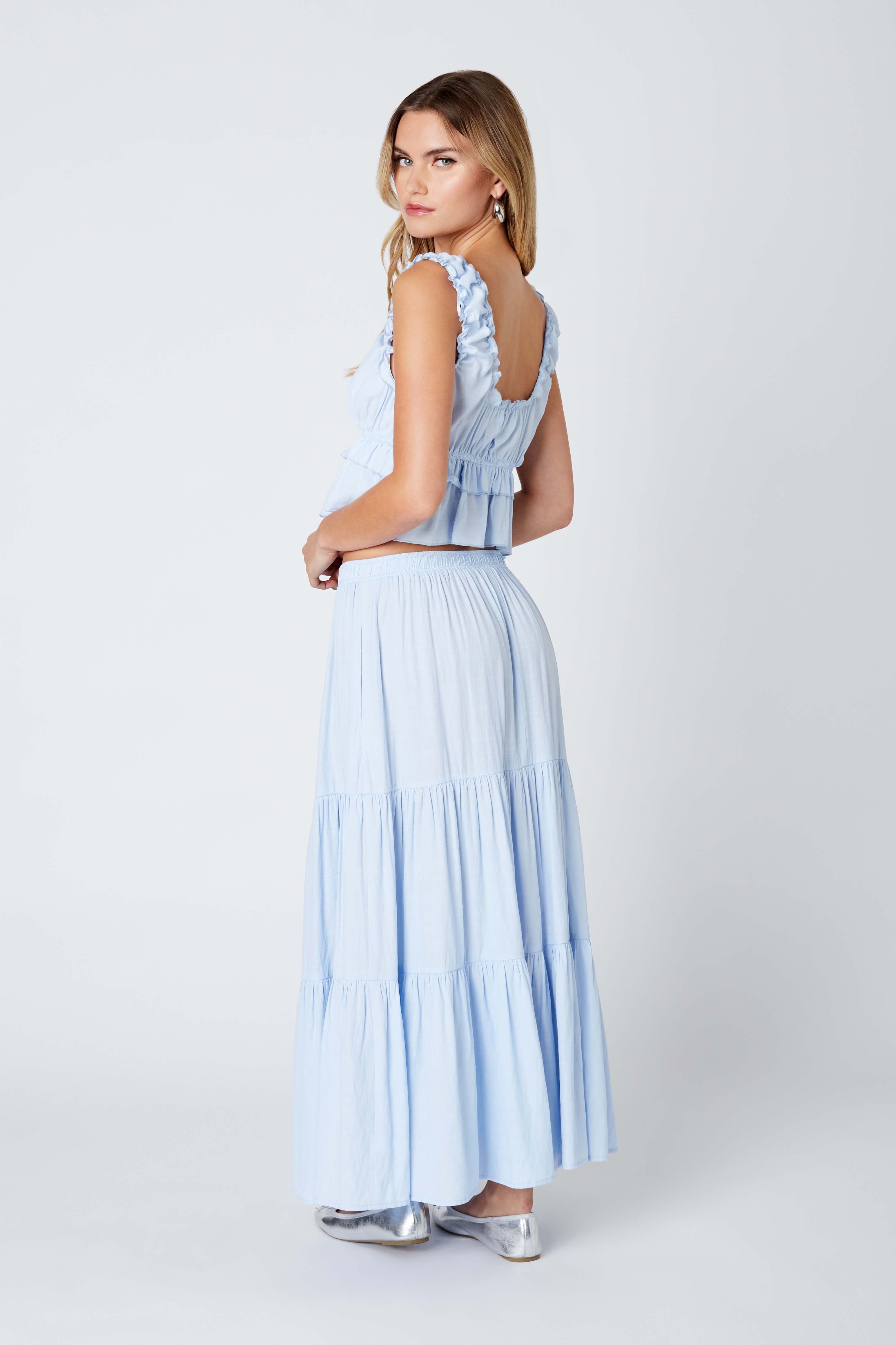 Tiered Maxi Skirt in Sky Back View