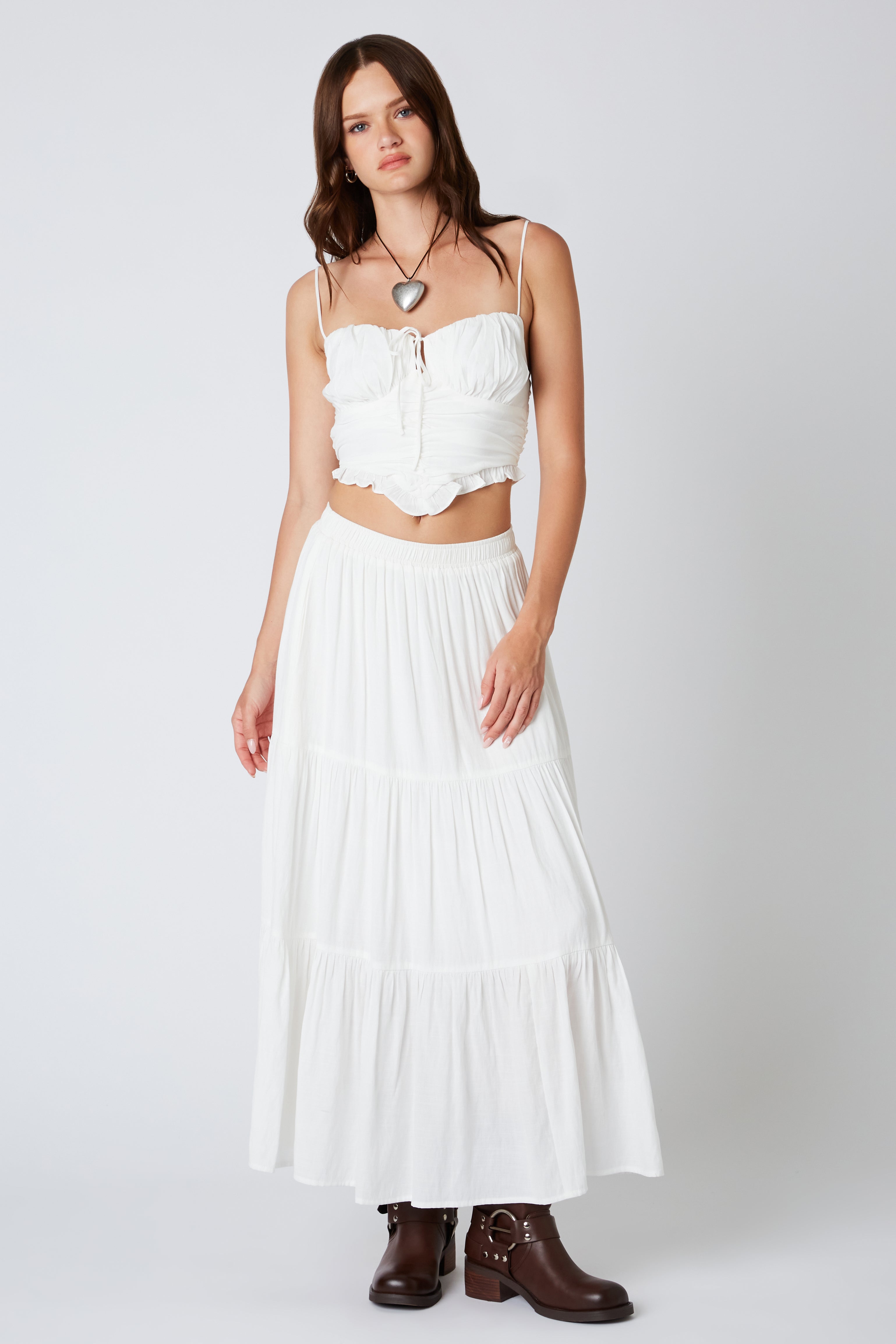 Tiered Maxi Skirt in White Front View