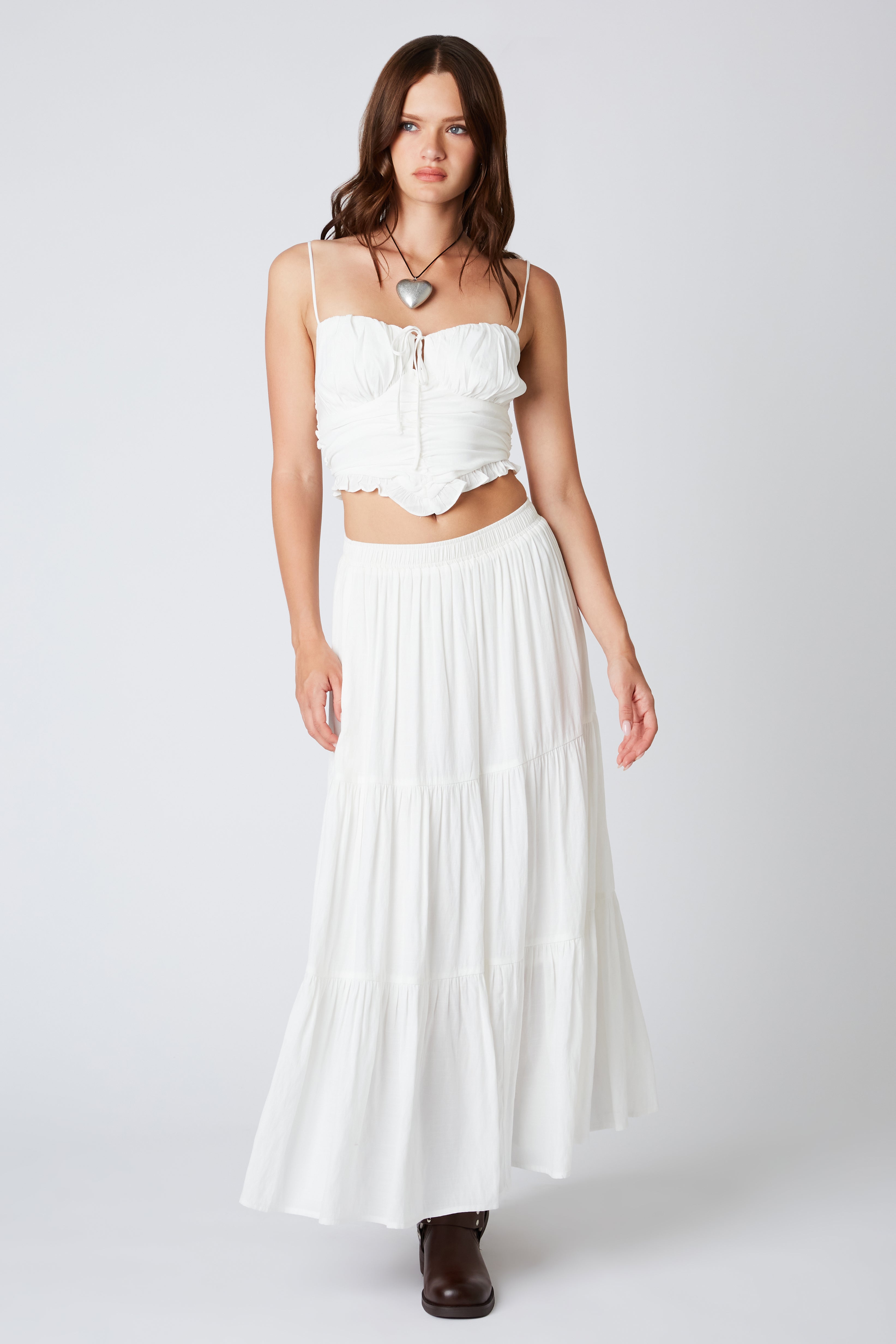 Tiered Maxi Skirt in White Front View