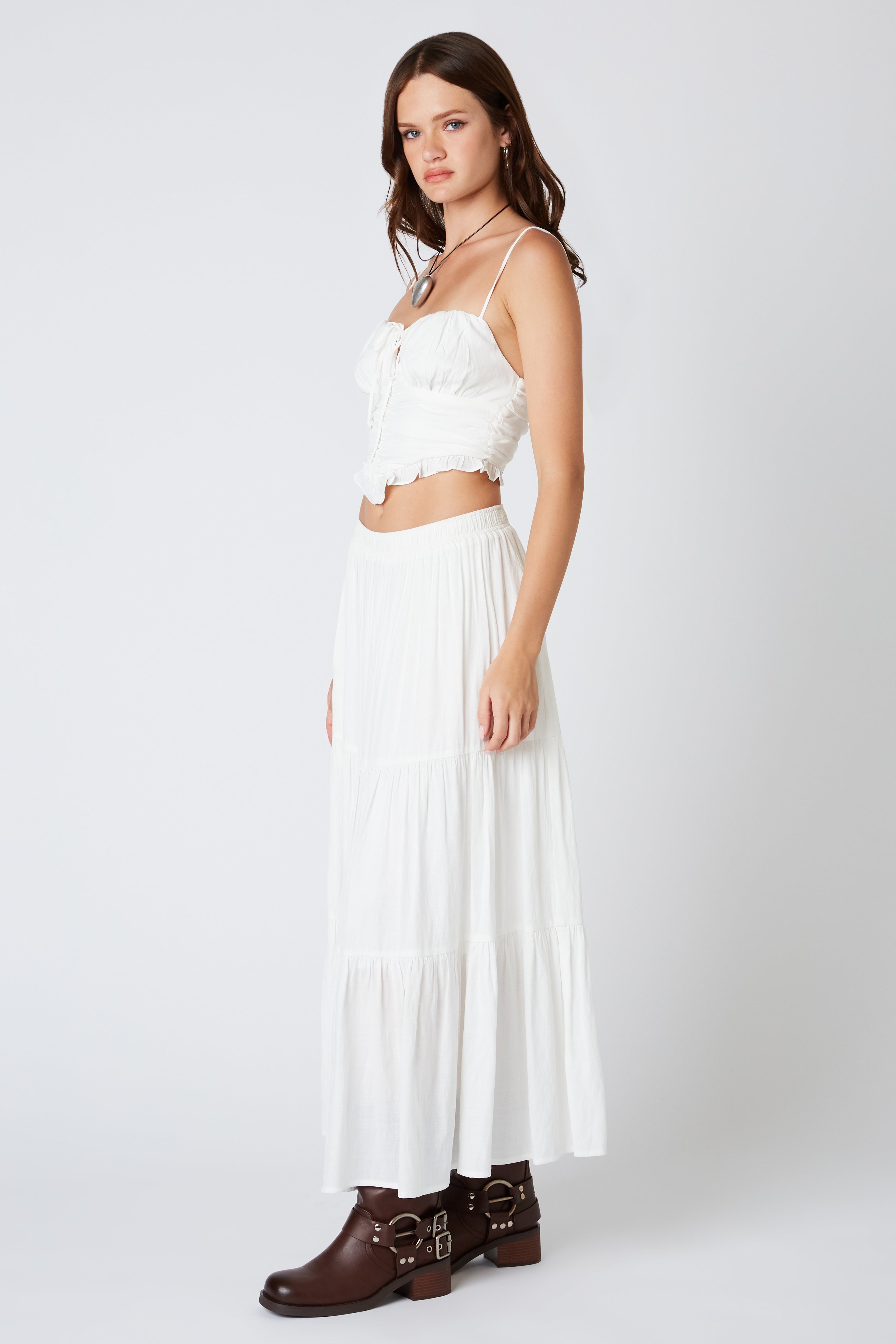 Tiered Maxi Skirt in White Side View