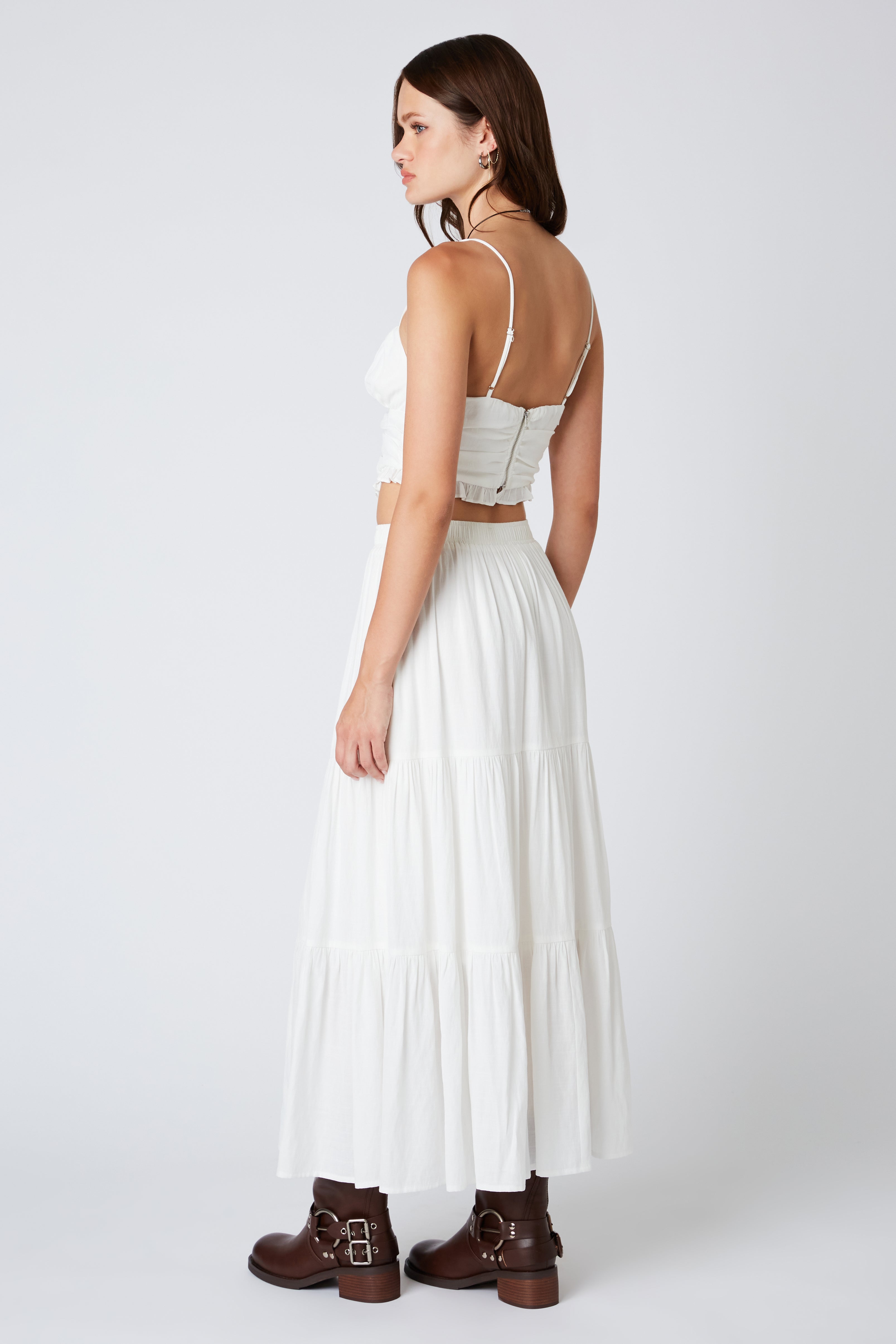 Tiered Maxi Skirt in White Back View