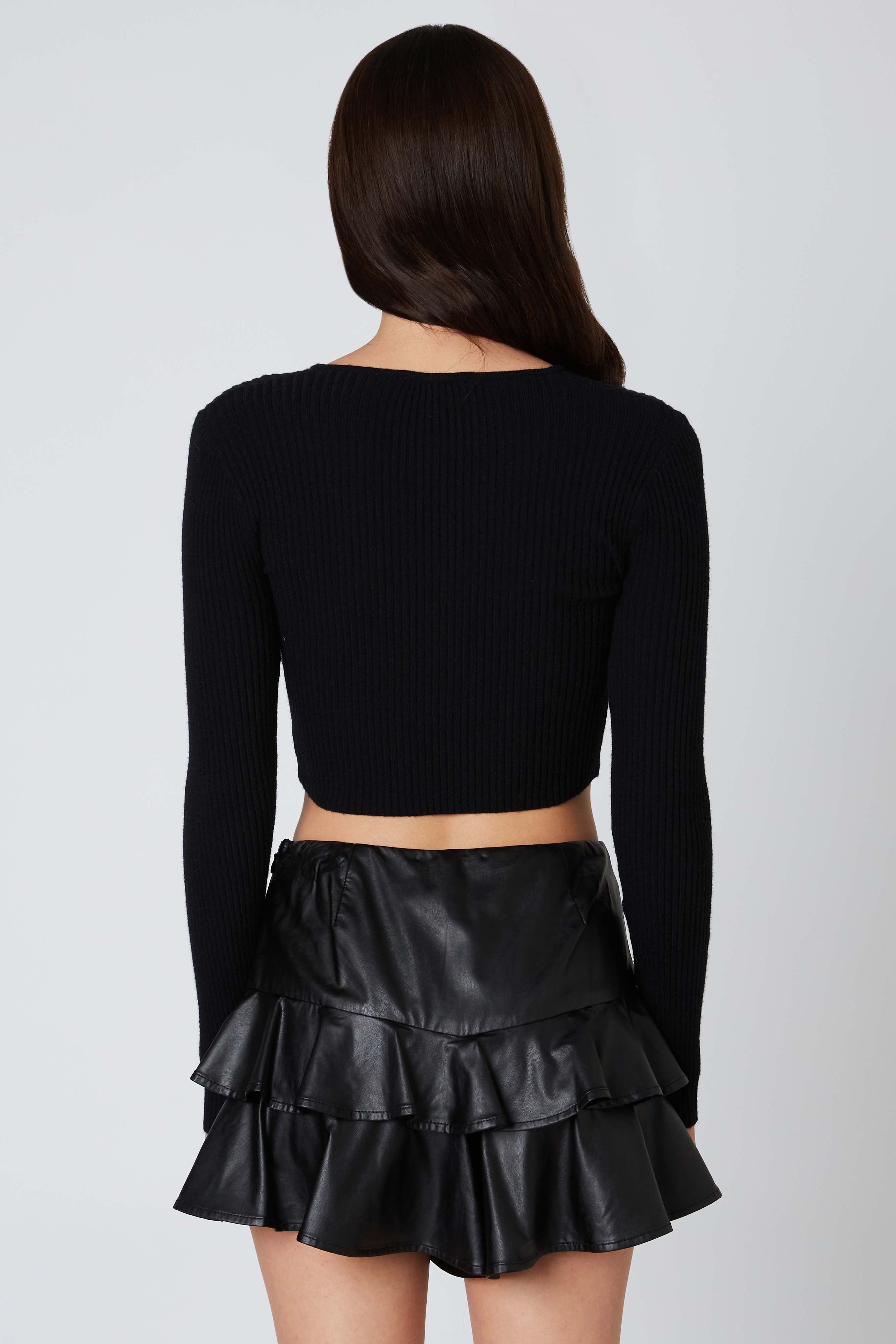 Ruffled Leather Skirt in Black Back View