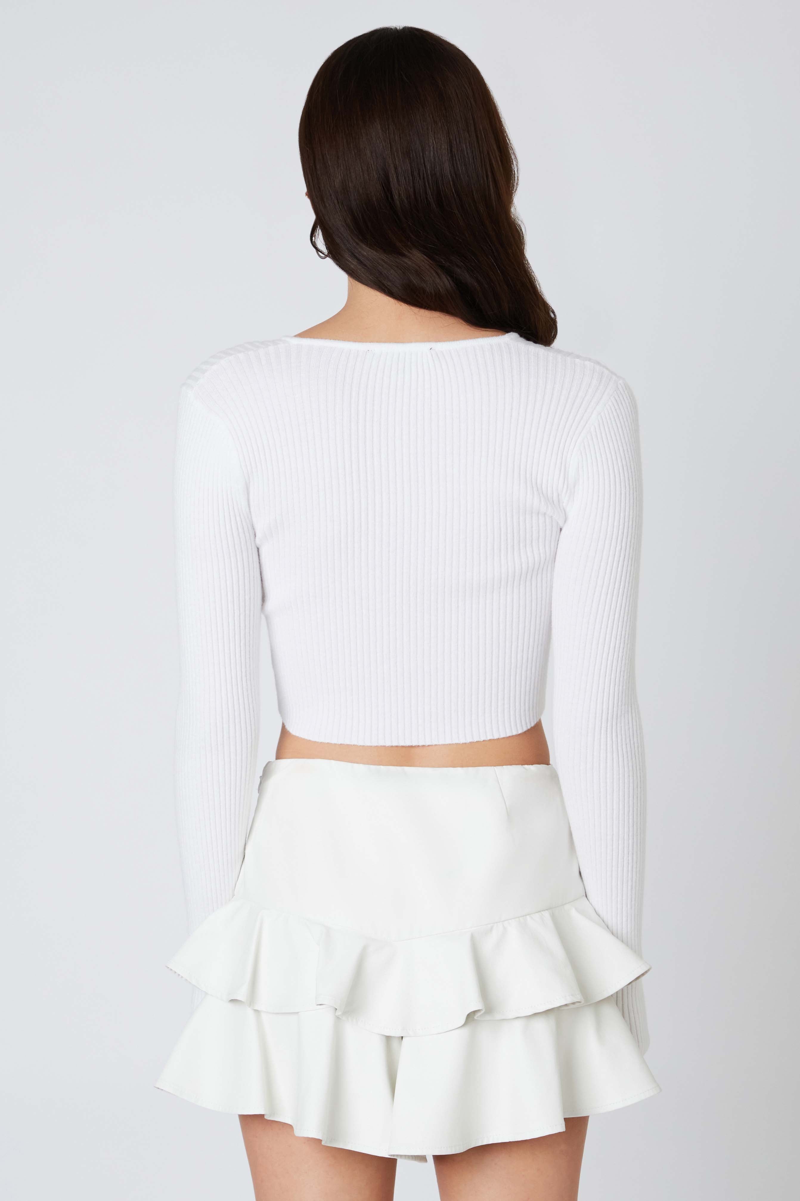 Ruffled Leather Skirt in White Back View