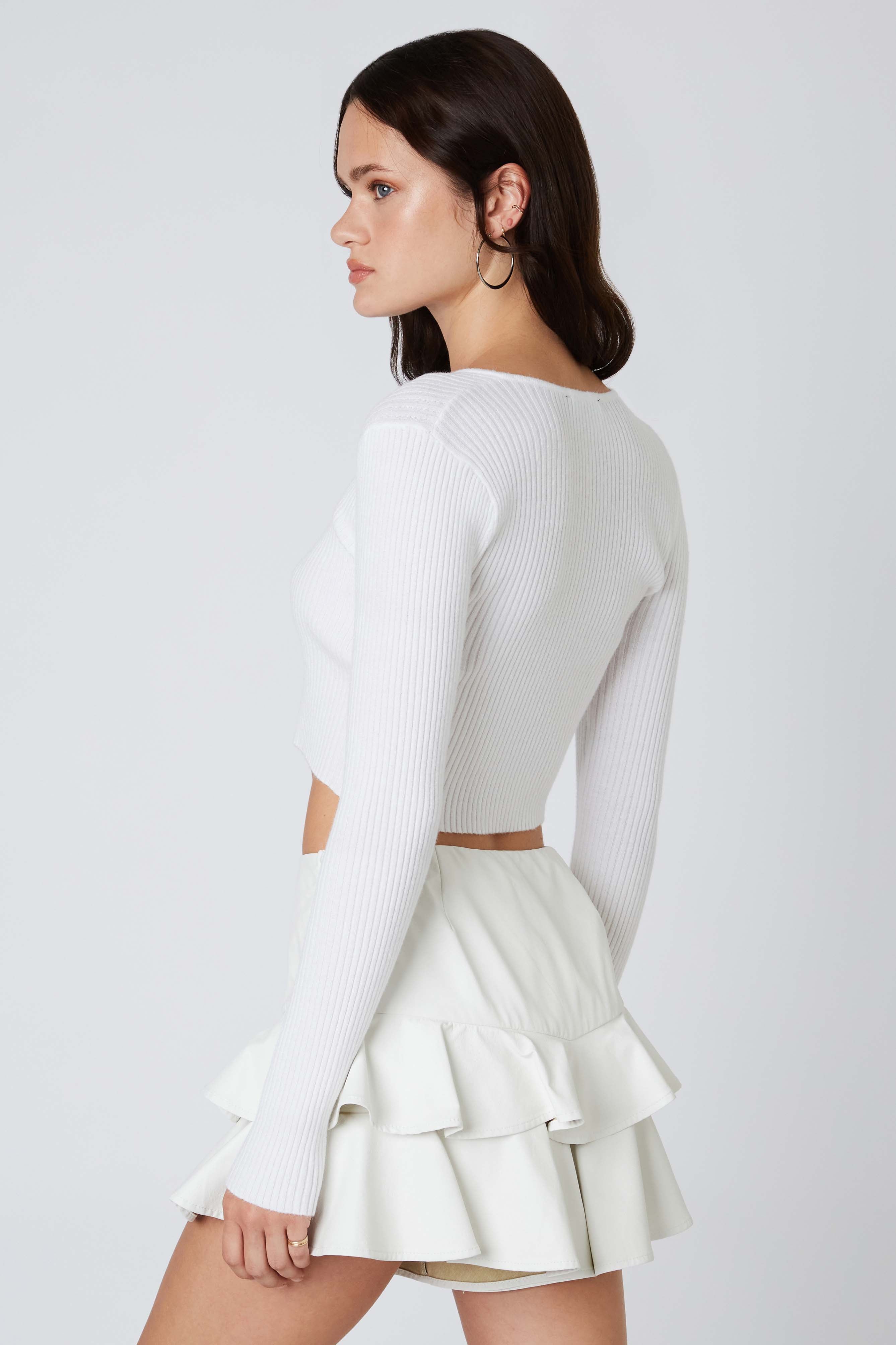 Ruffled Leather Skirt in White Back View