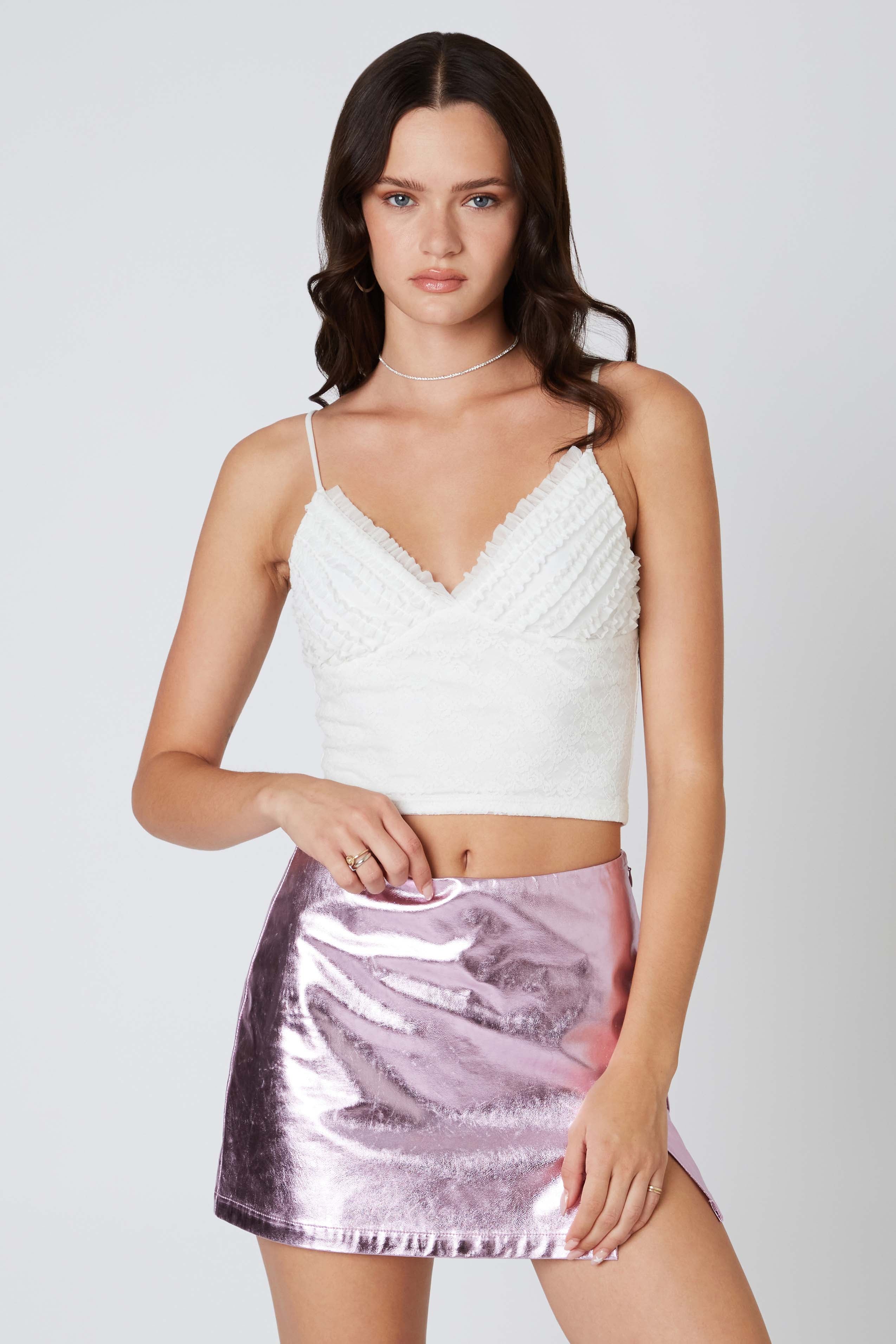 Metallic Mini Skort in Pink Front View