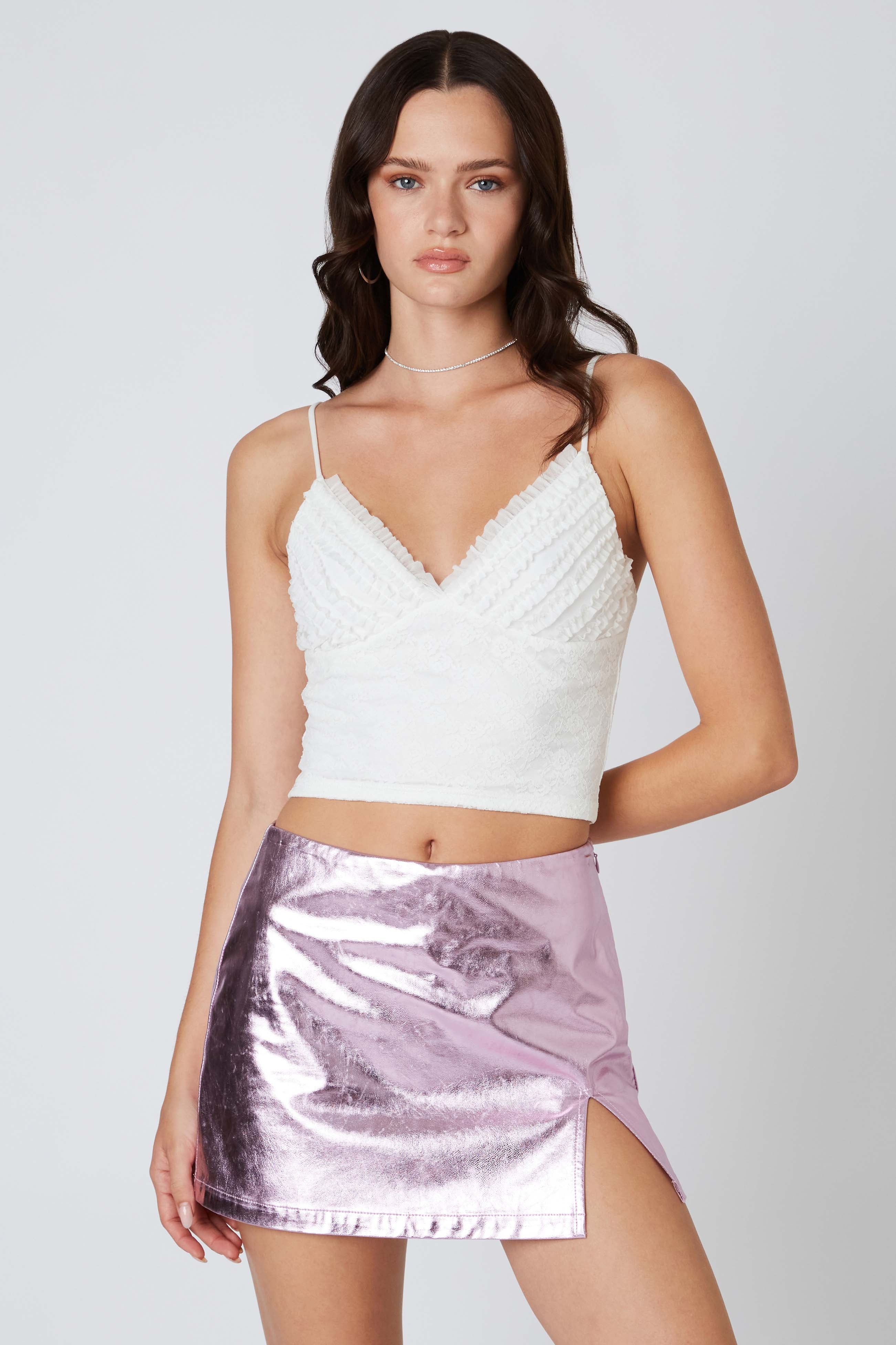 Metallic Mini Skort in Pink Front View