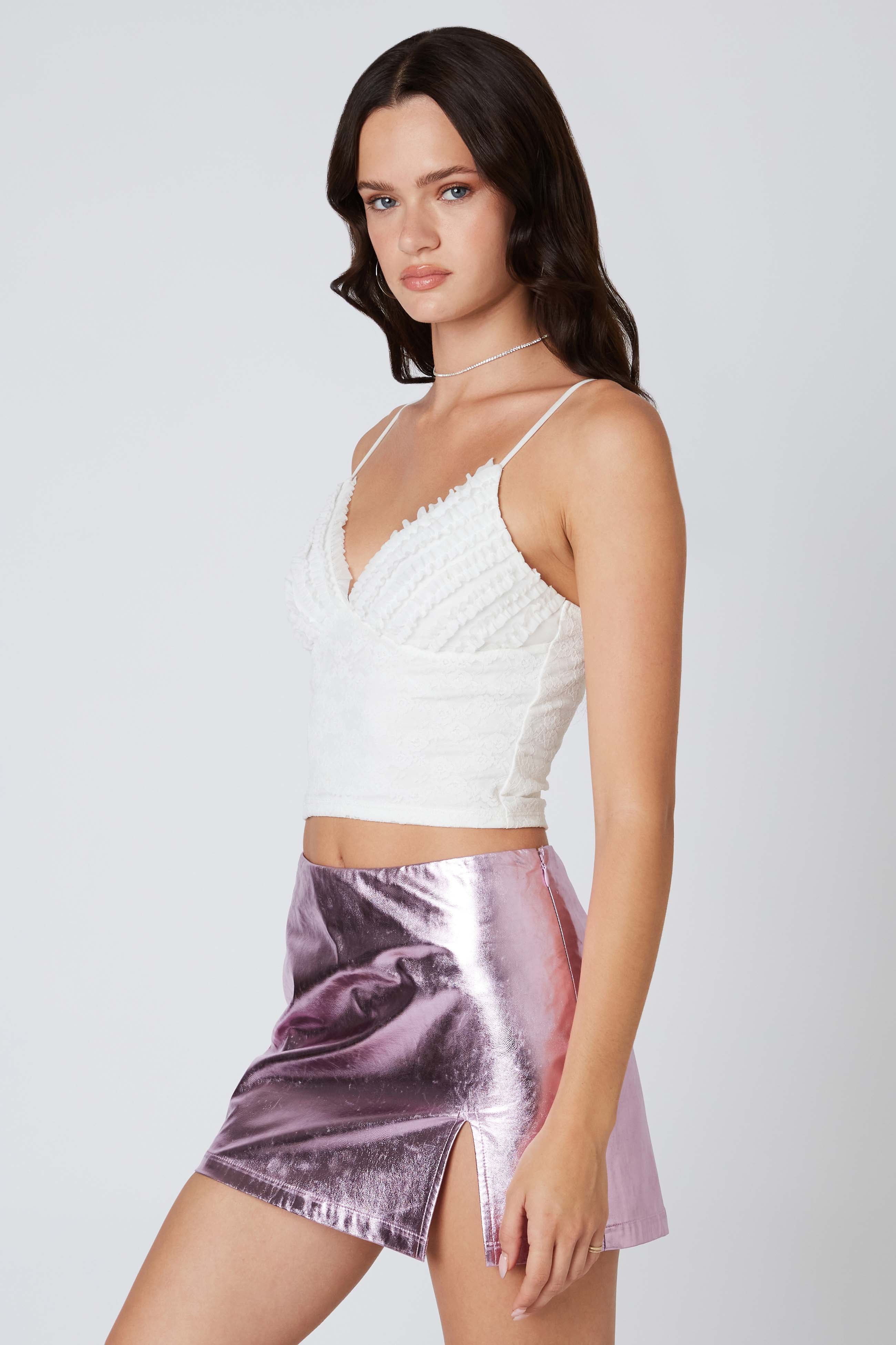 Metallic Mini Skort in Pink Side View