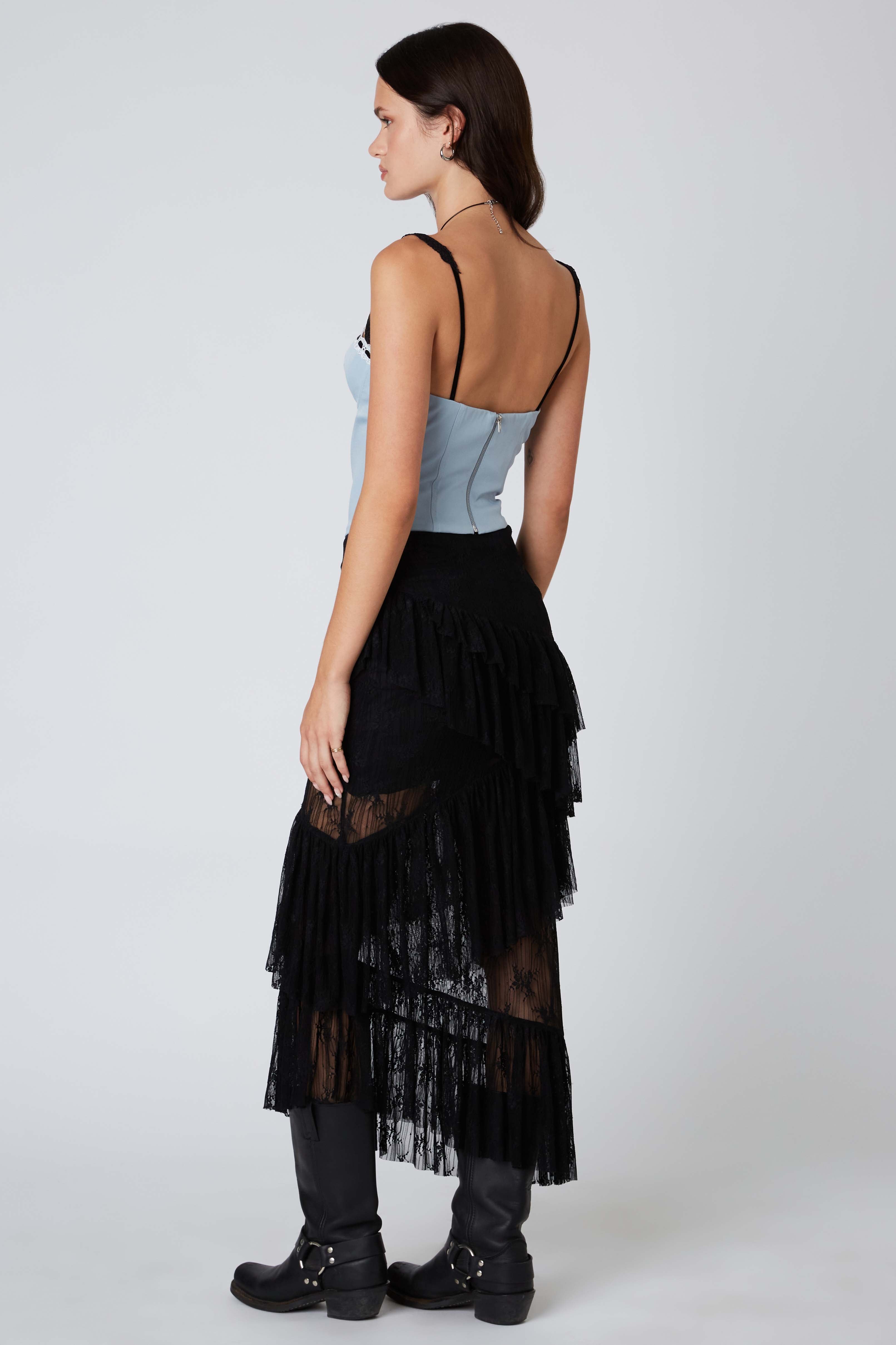 Lace midi Skirt in Black Back View