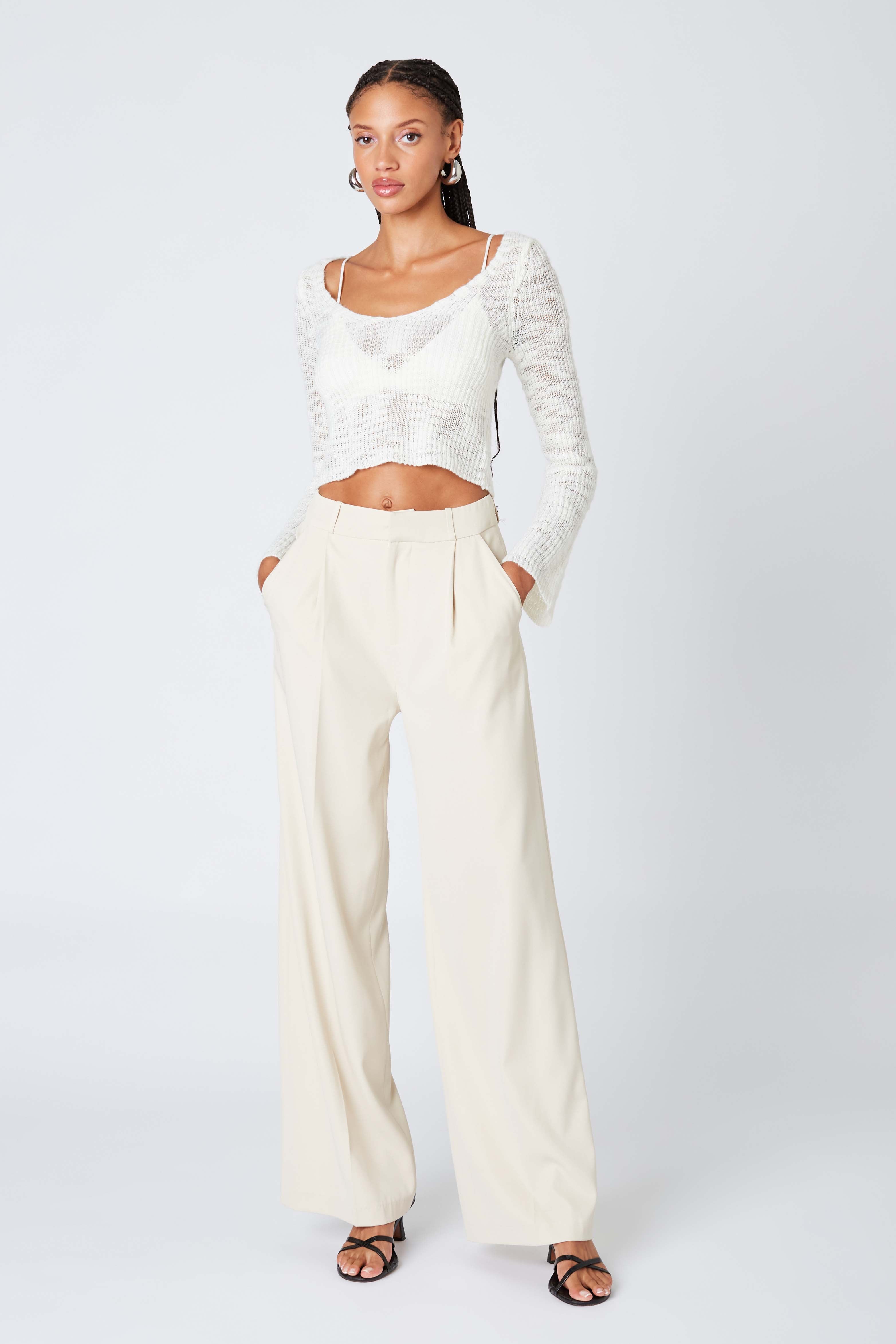 Mid-Rise Trousers in Ecru Front View