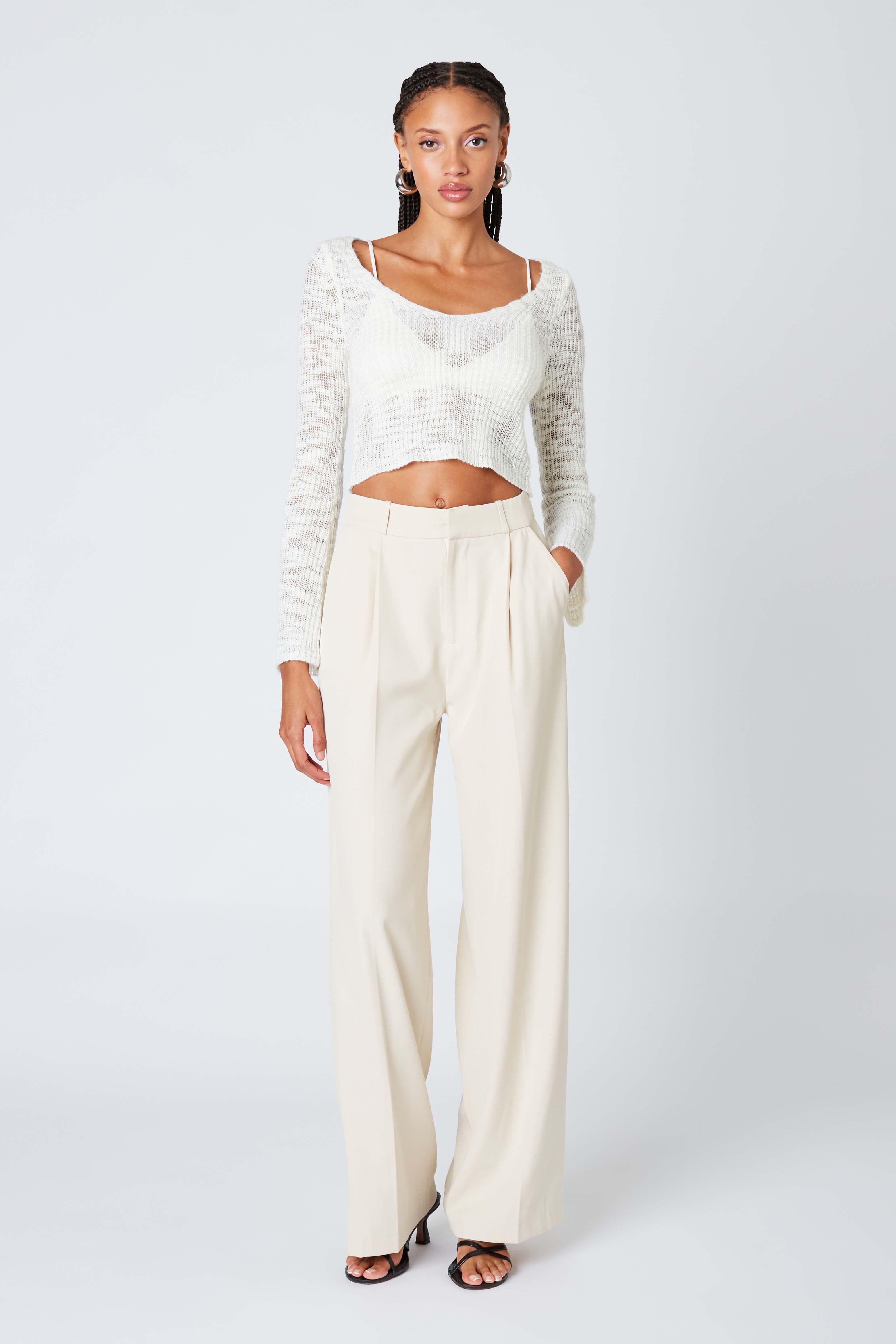 Mid-Rise Trousers in Ecru Front View