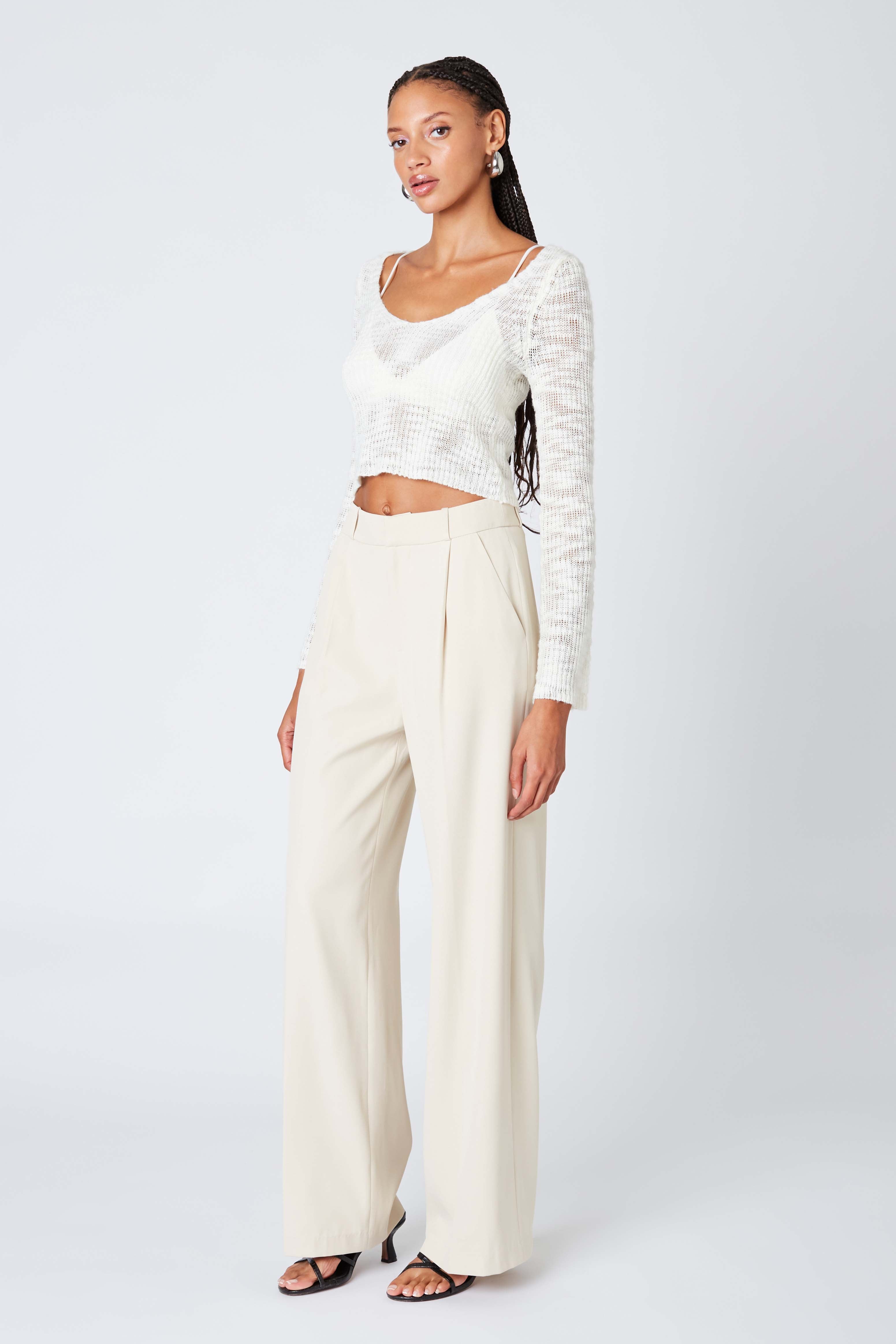Mid-Rise Trousers in Ecru Side View
