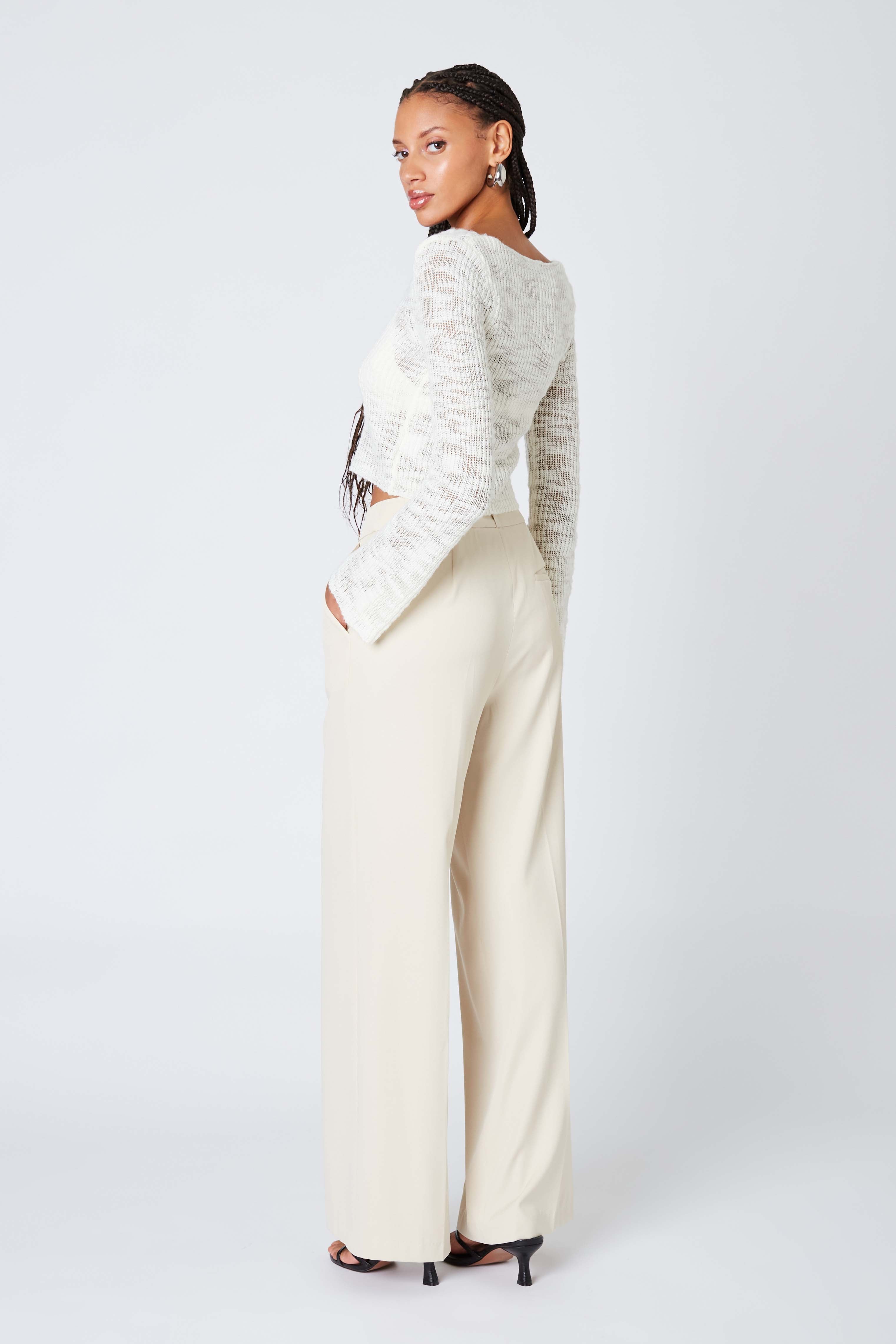Mid-Rise Trousers in Ecru Back View