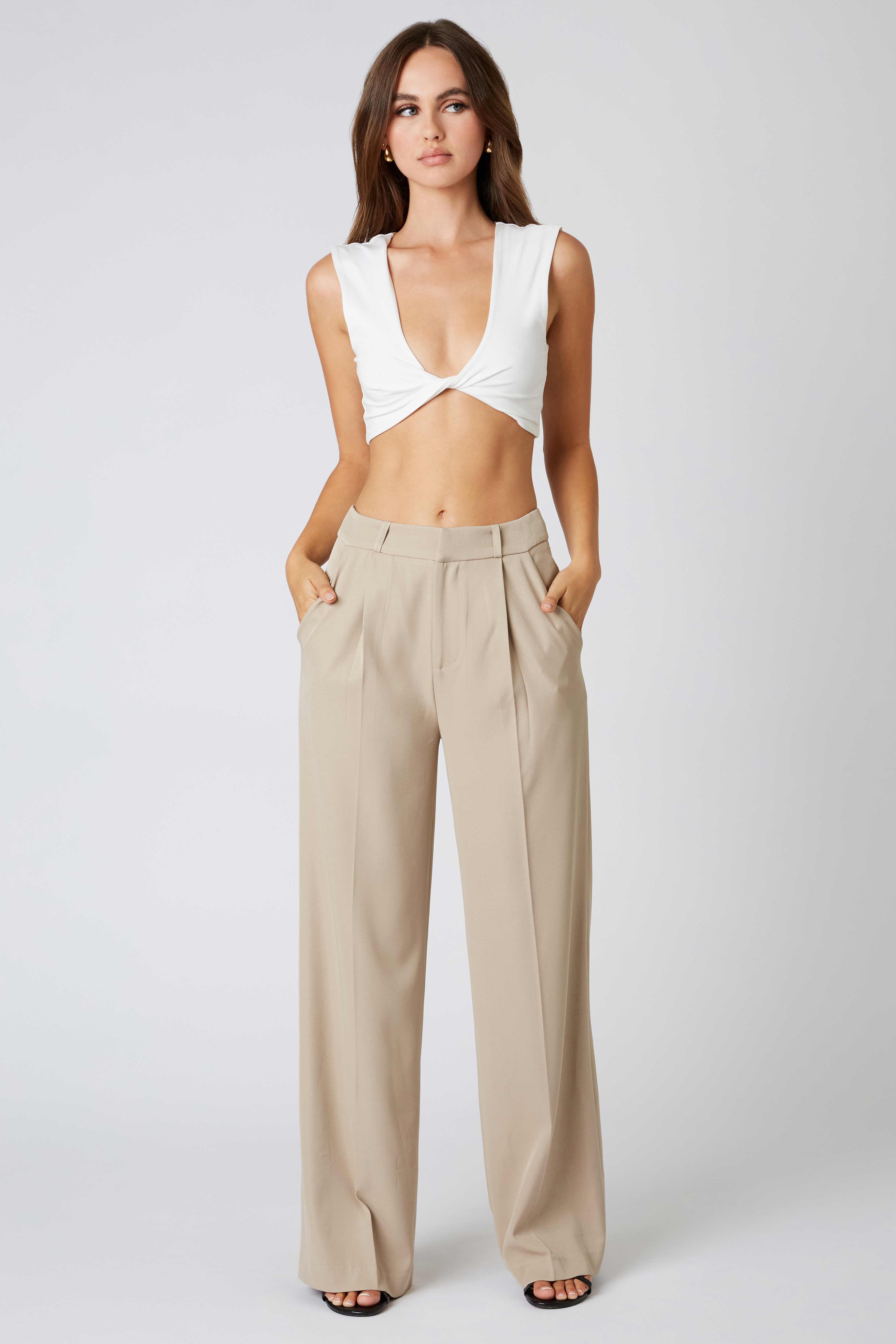 Mid-Rise Trousers in Taupe Front View