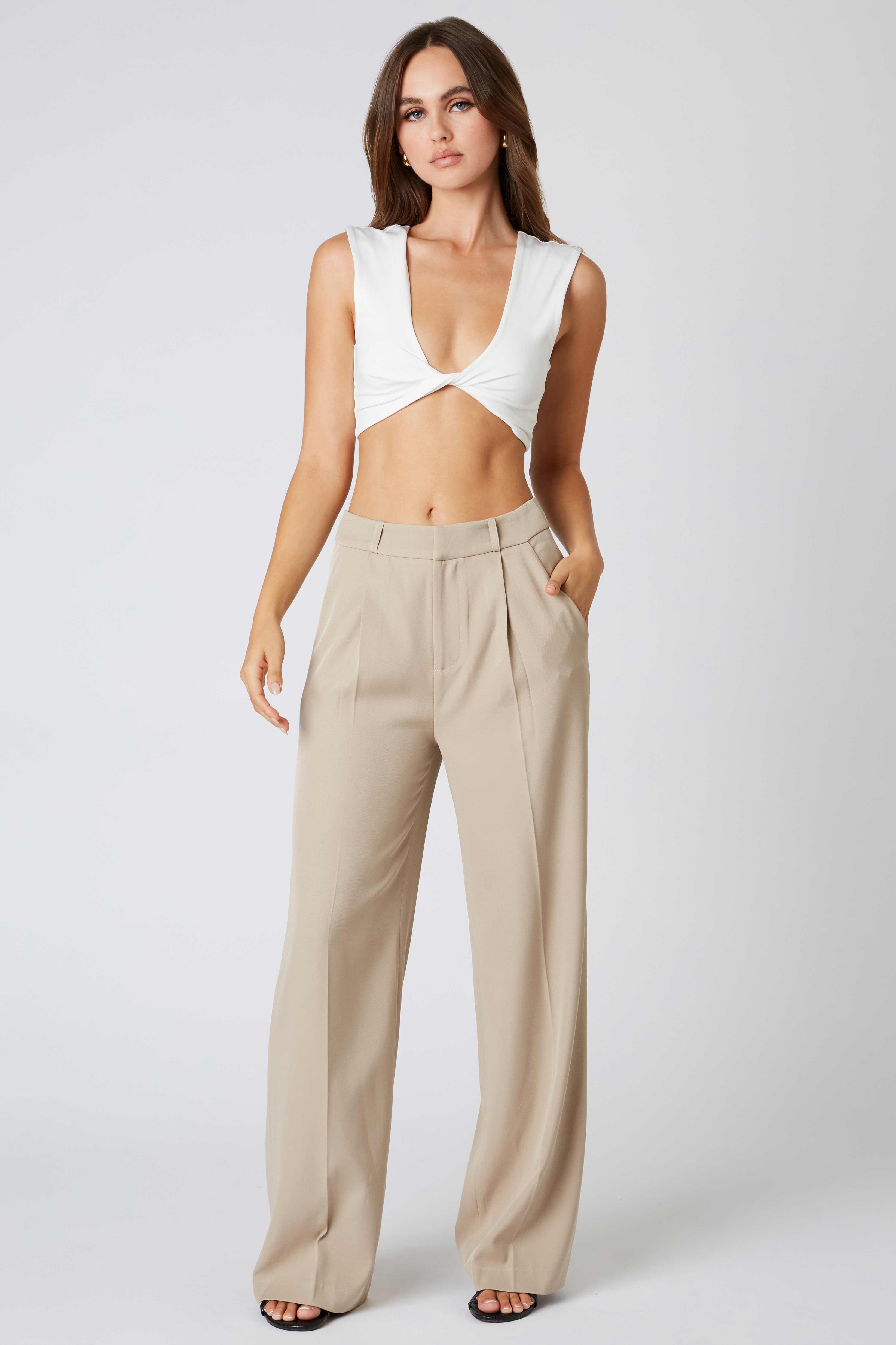 Mid-Rise Trousers in Taupe Front View