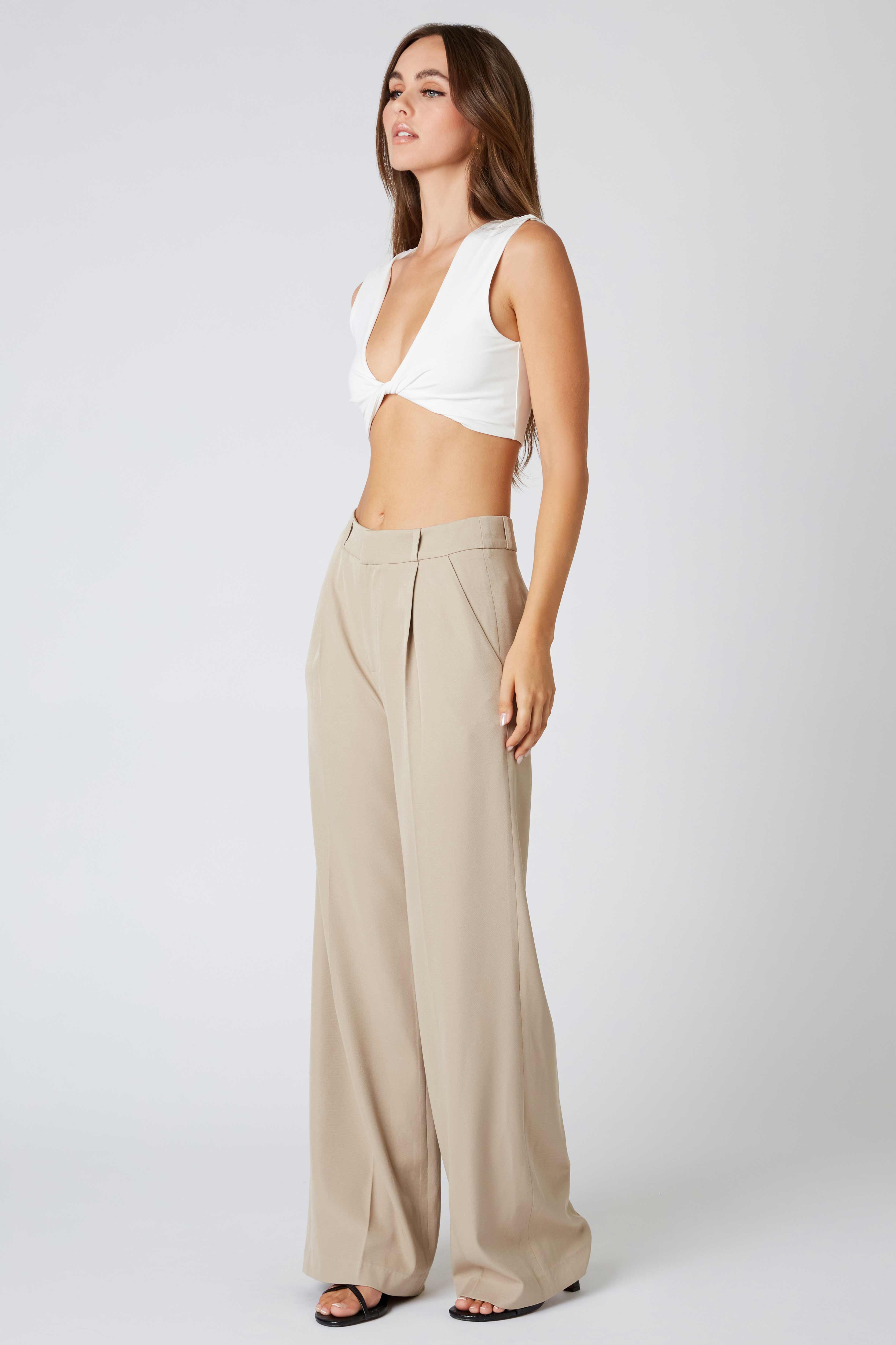 Mid-Rise Trousers in Taupe Side View
