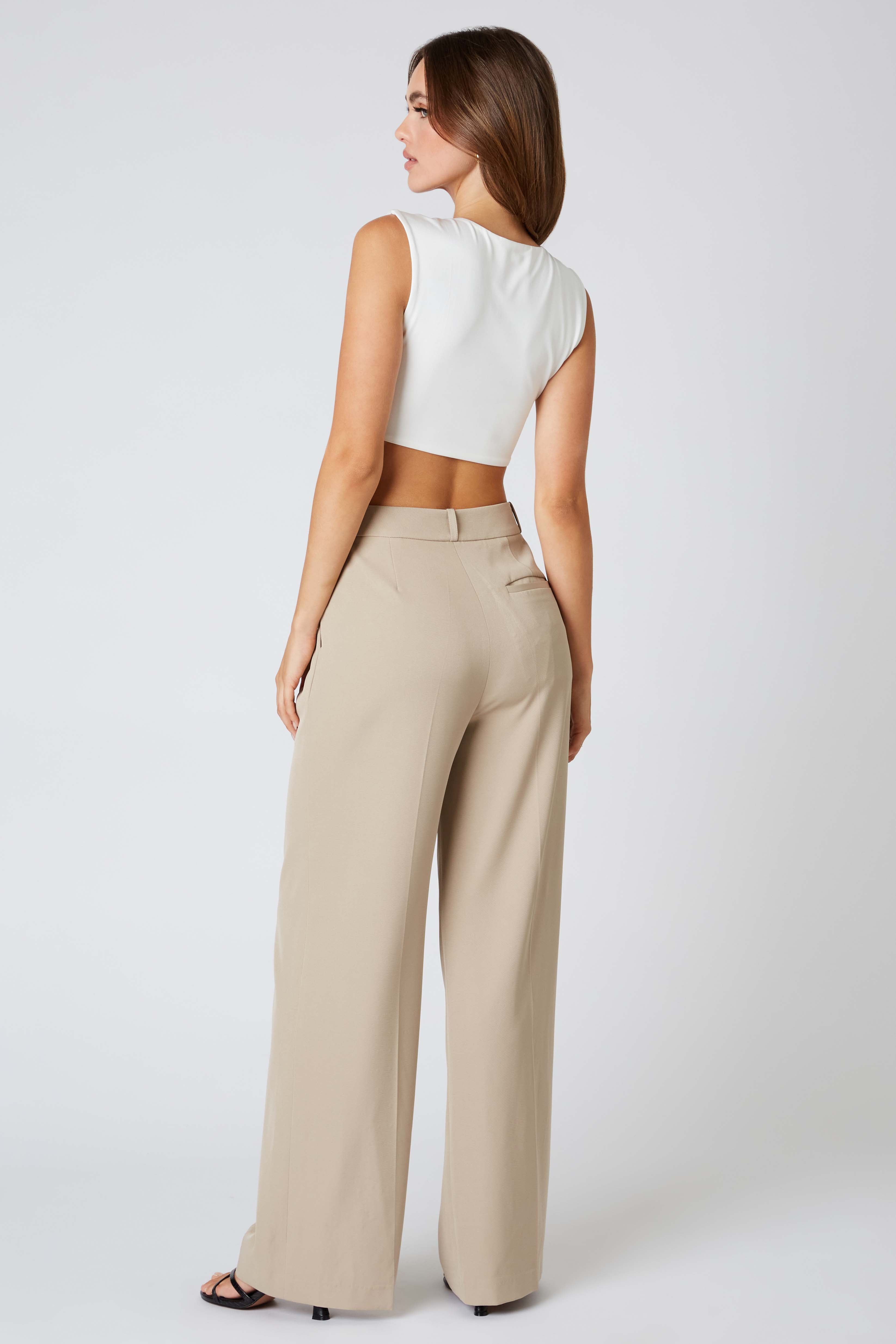 Mid-Rise Trousers in Taupe Back View