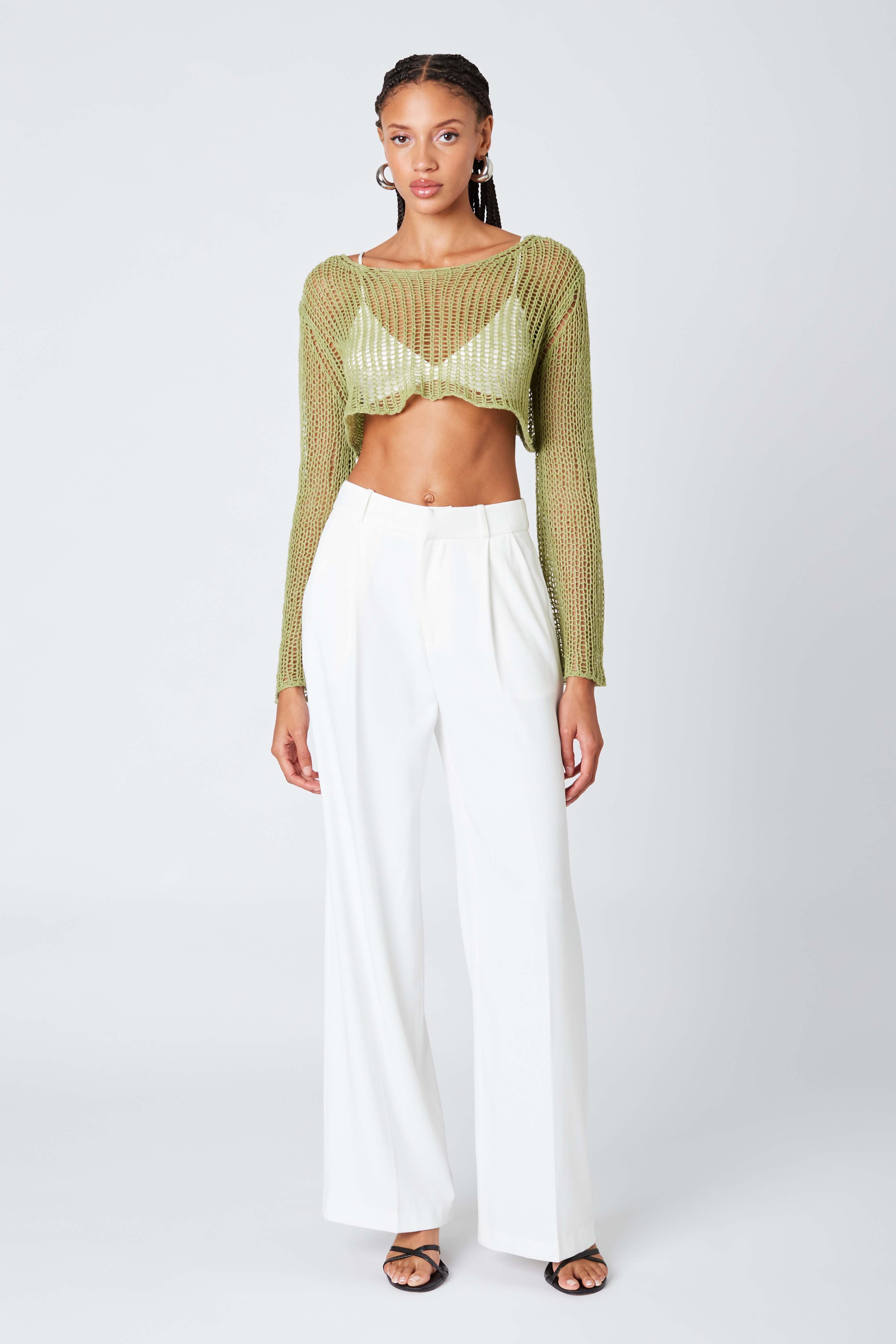 Mid-Rise Trousers in White Front View