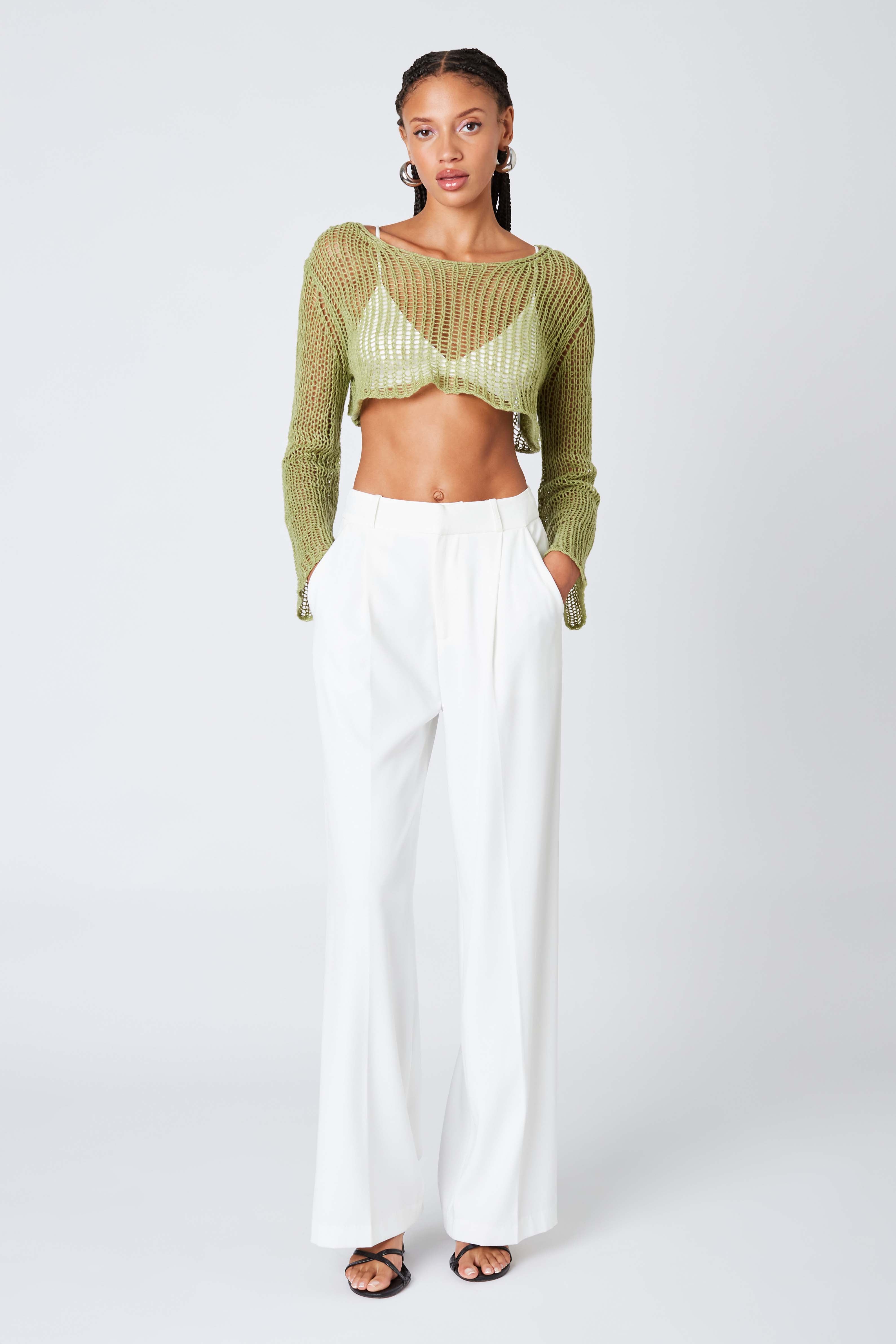 Mid-Rise Trousers in White Front View