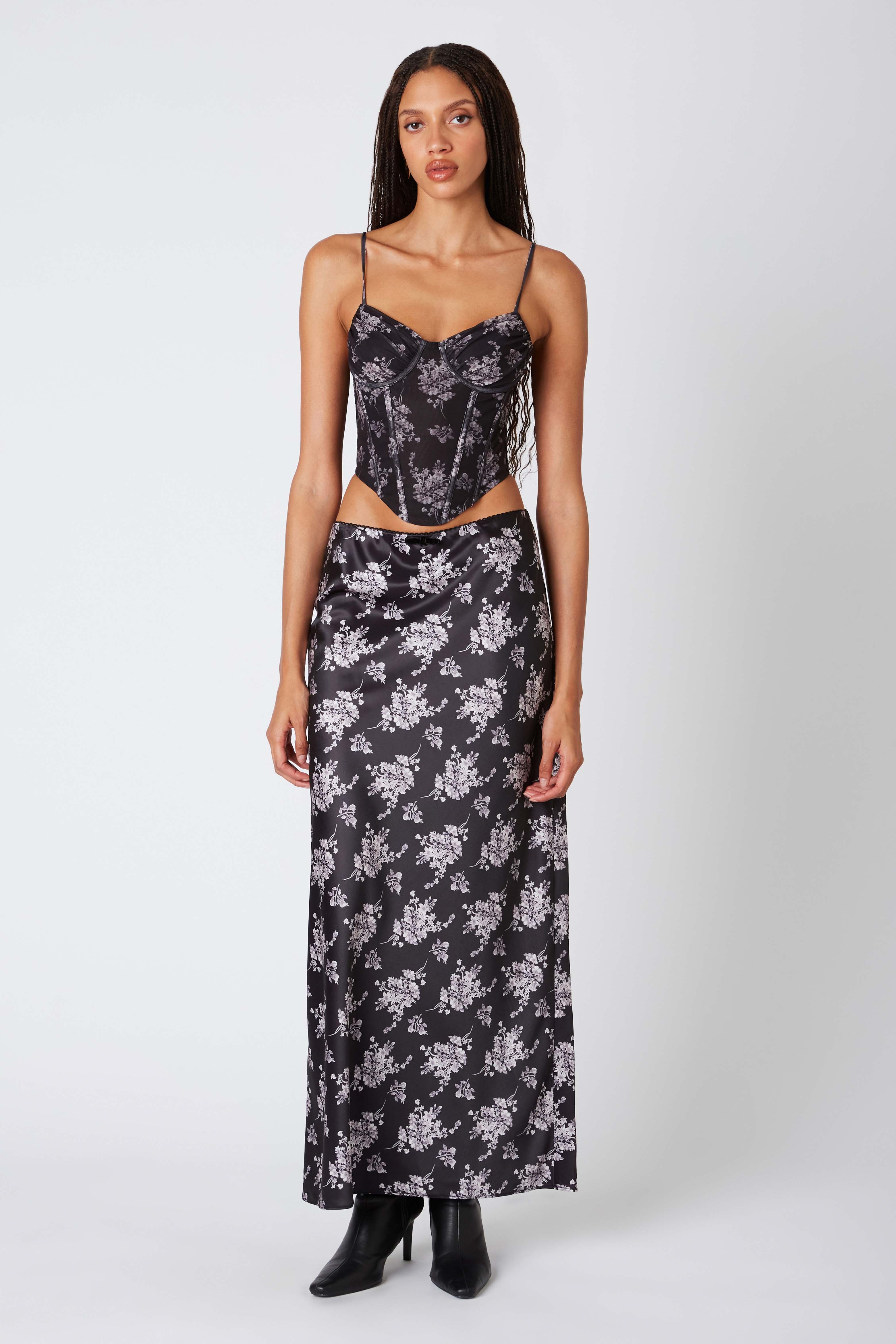 Floral Maxi Skirt in Black Front View