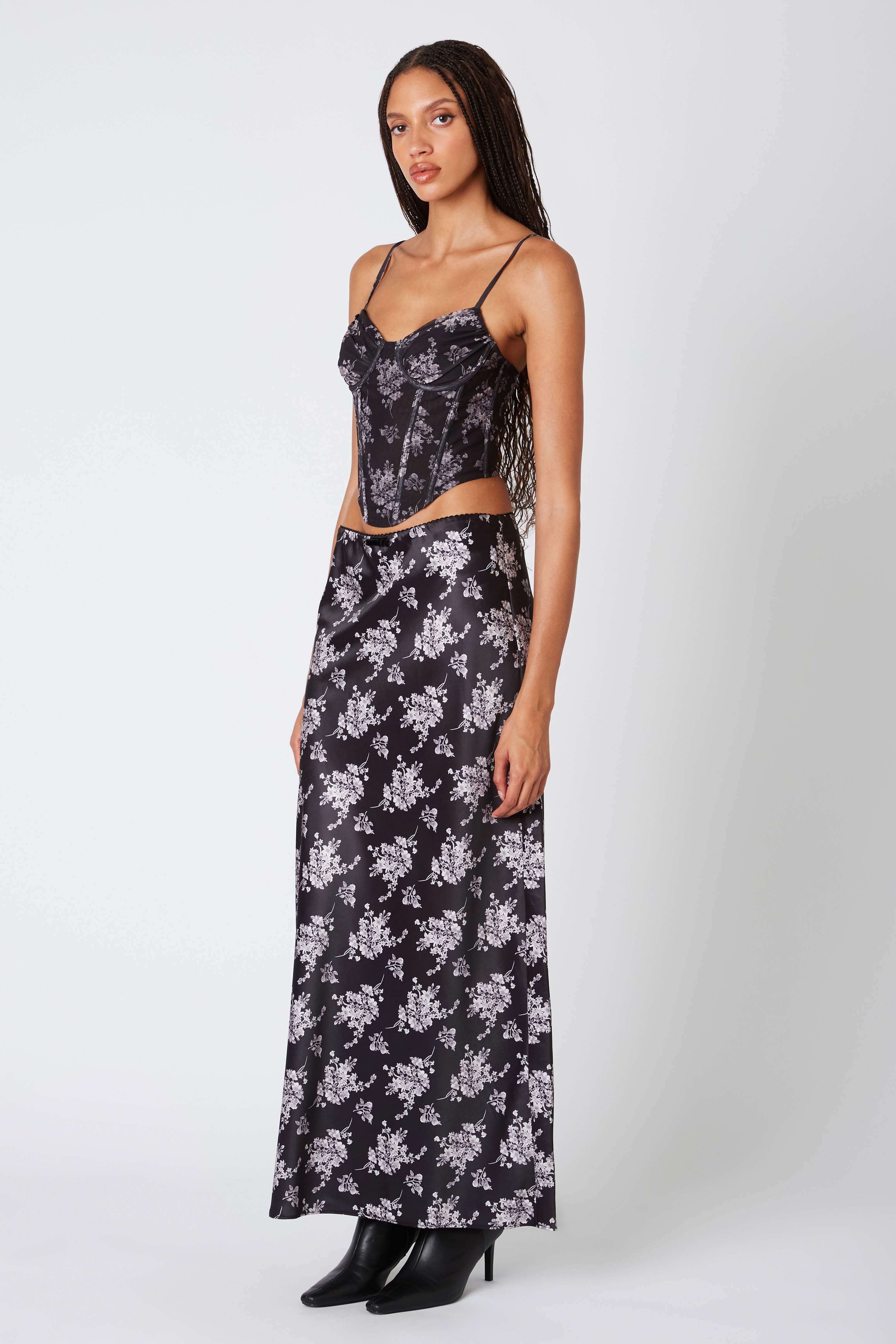 Floral Maxi Skirt in Black Side View