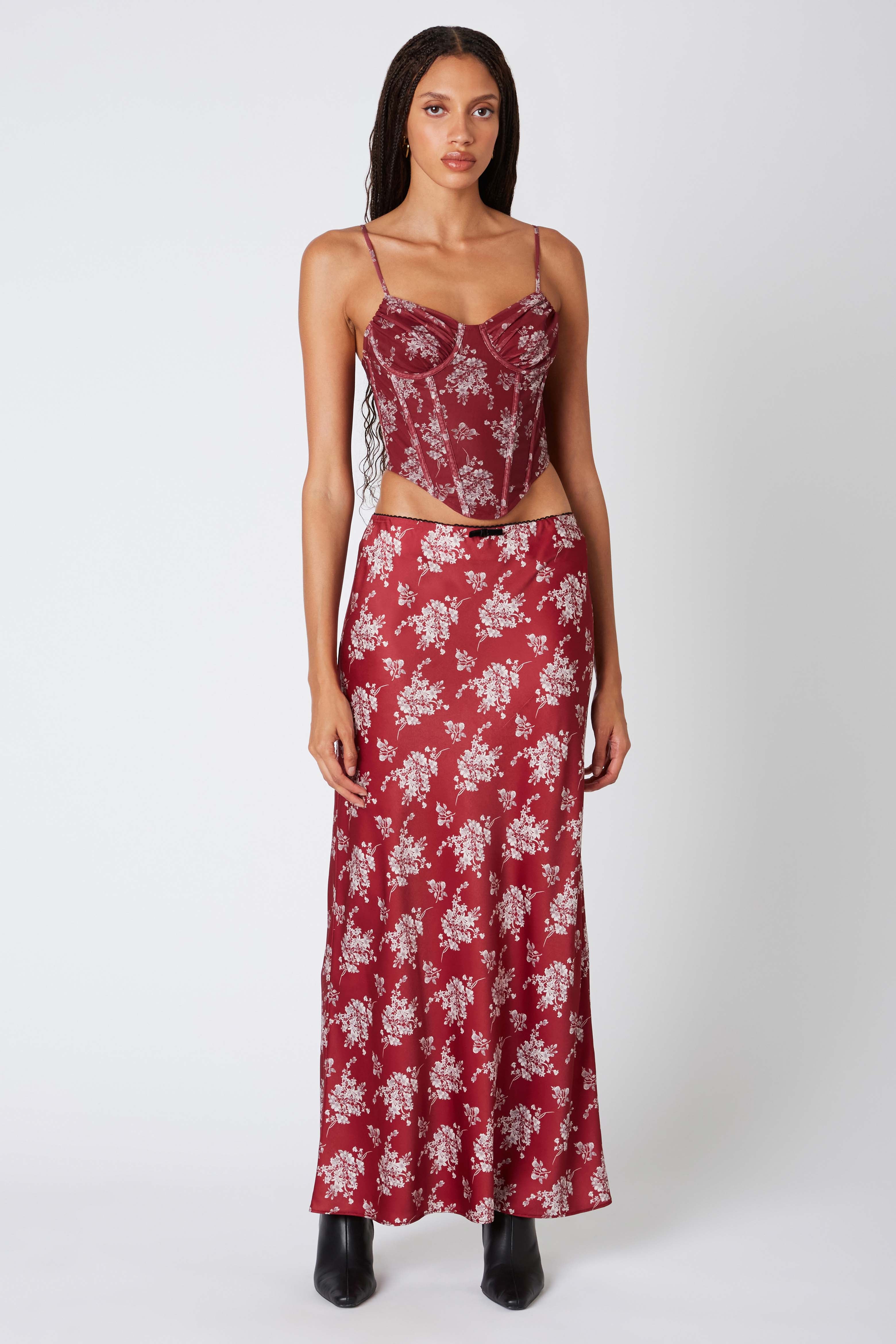 Floral Maxi Skirt in Wine Front View