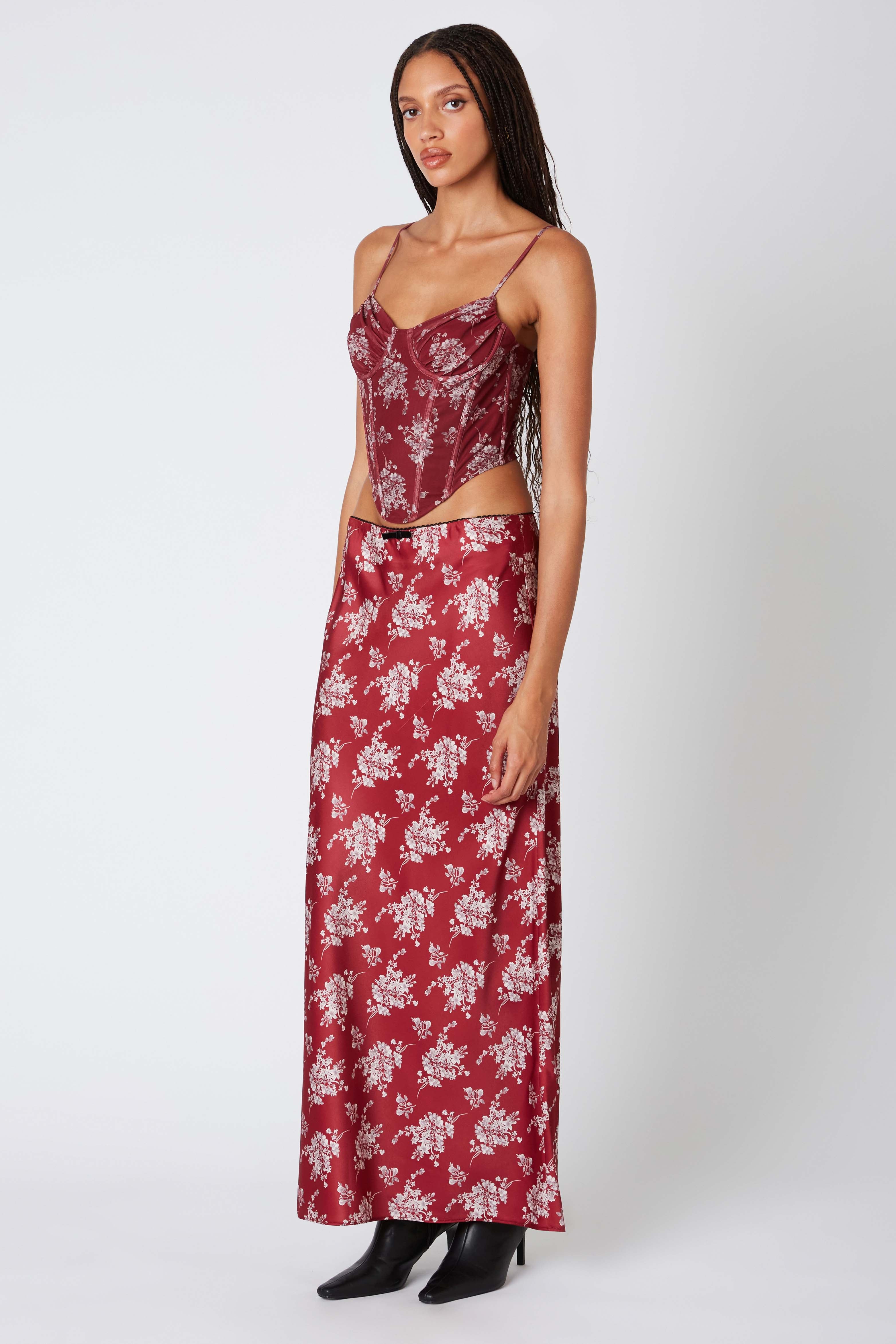 Floral Maxi Skirt in Wine Side View