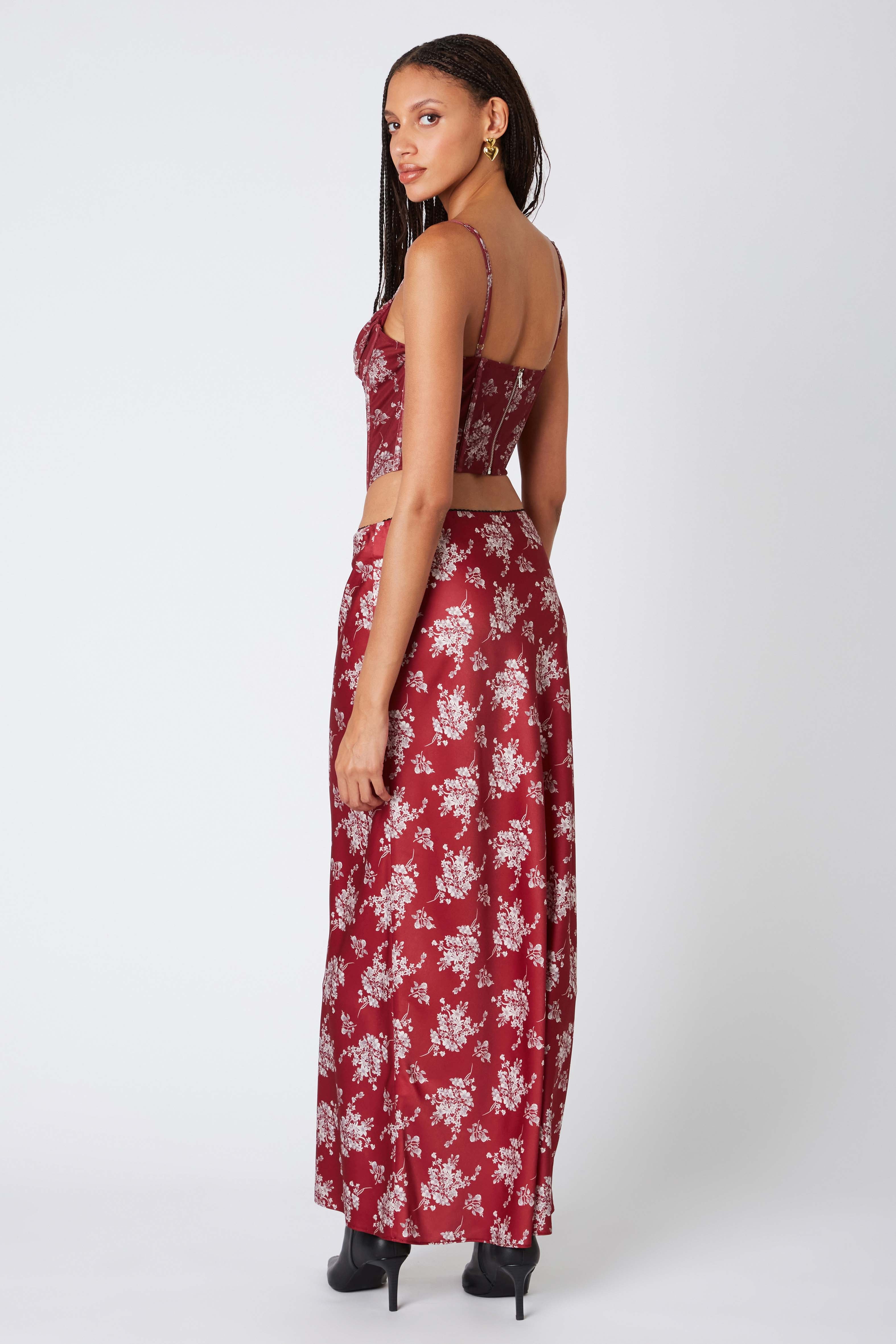 Floral Maxi Skirt in Wine Back View