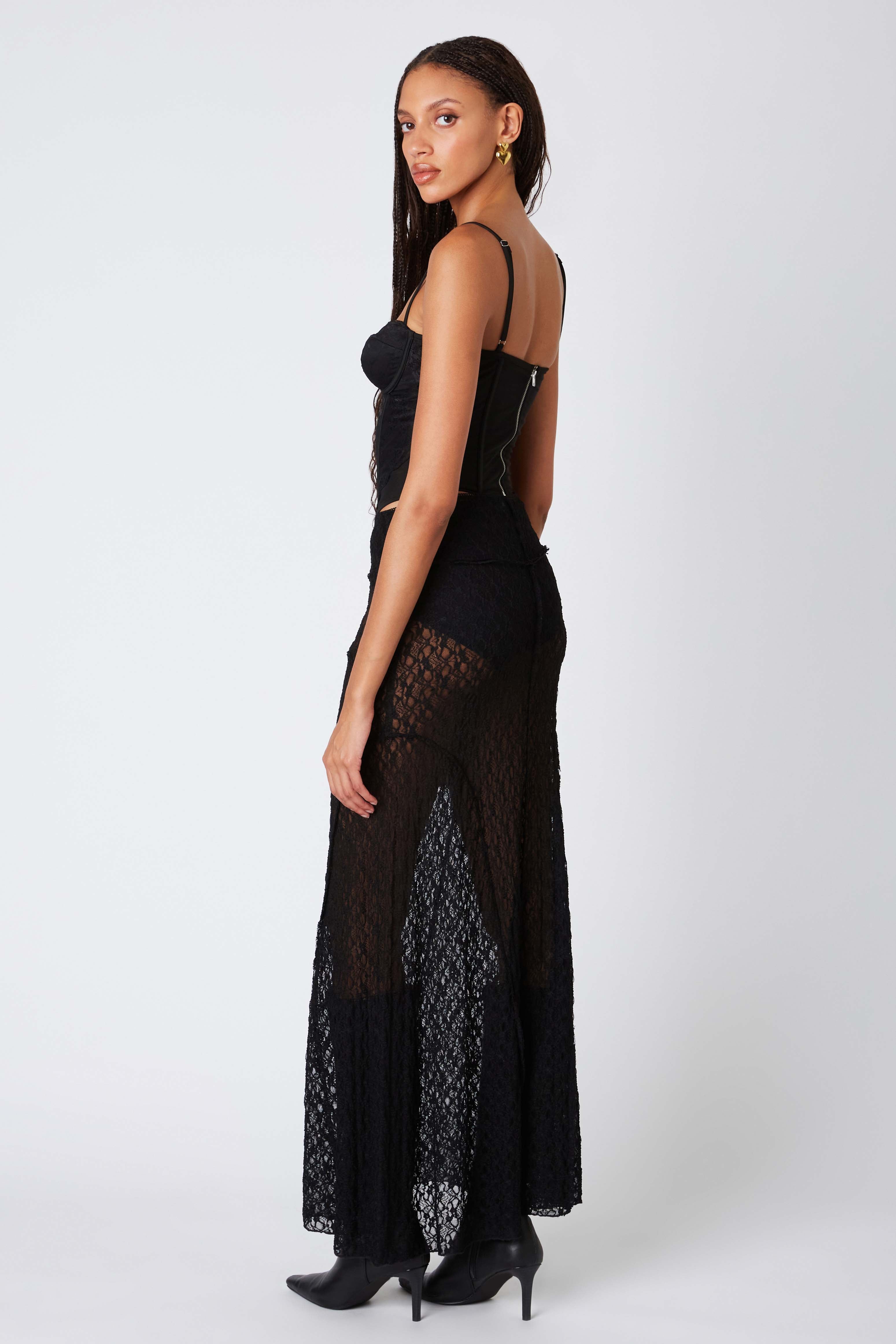 Sheer Lace Maxi Skirt in Black Back View