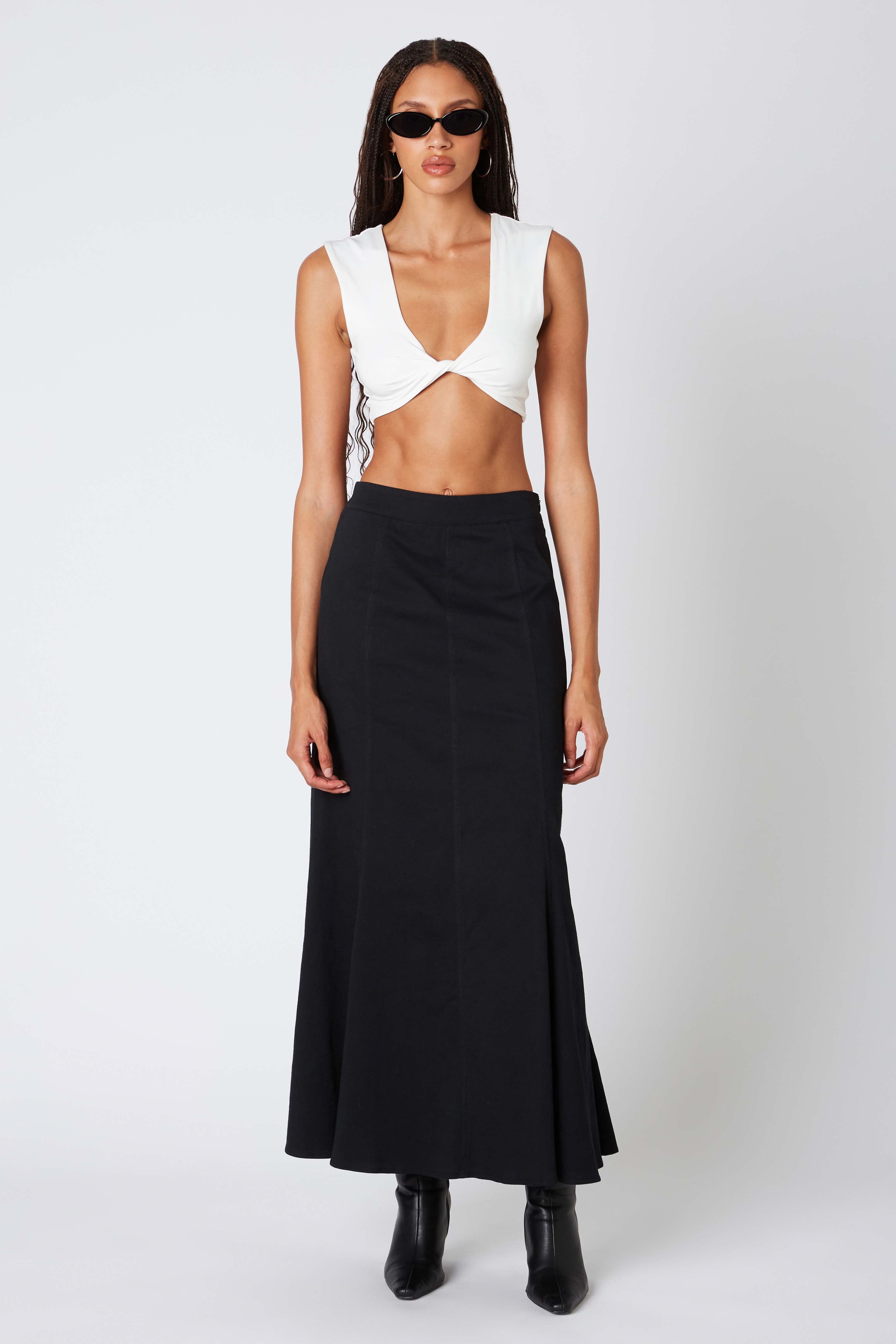 Twill Maxi Skirt in Black Front View