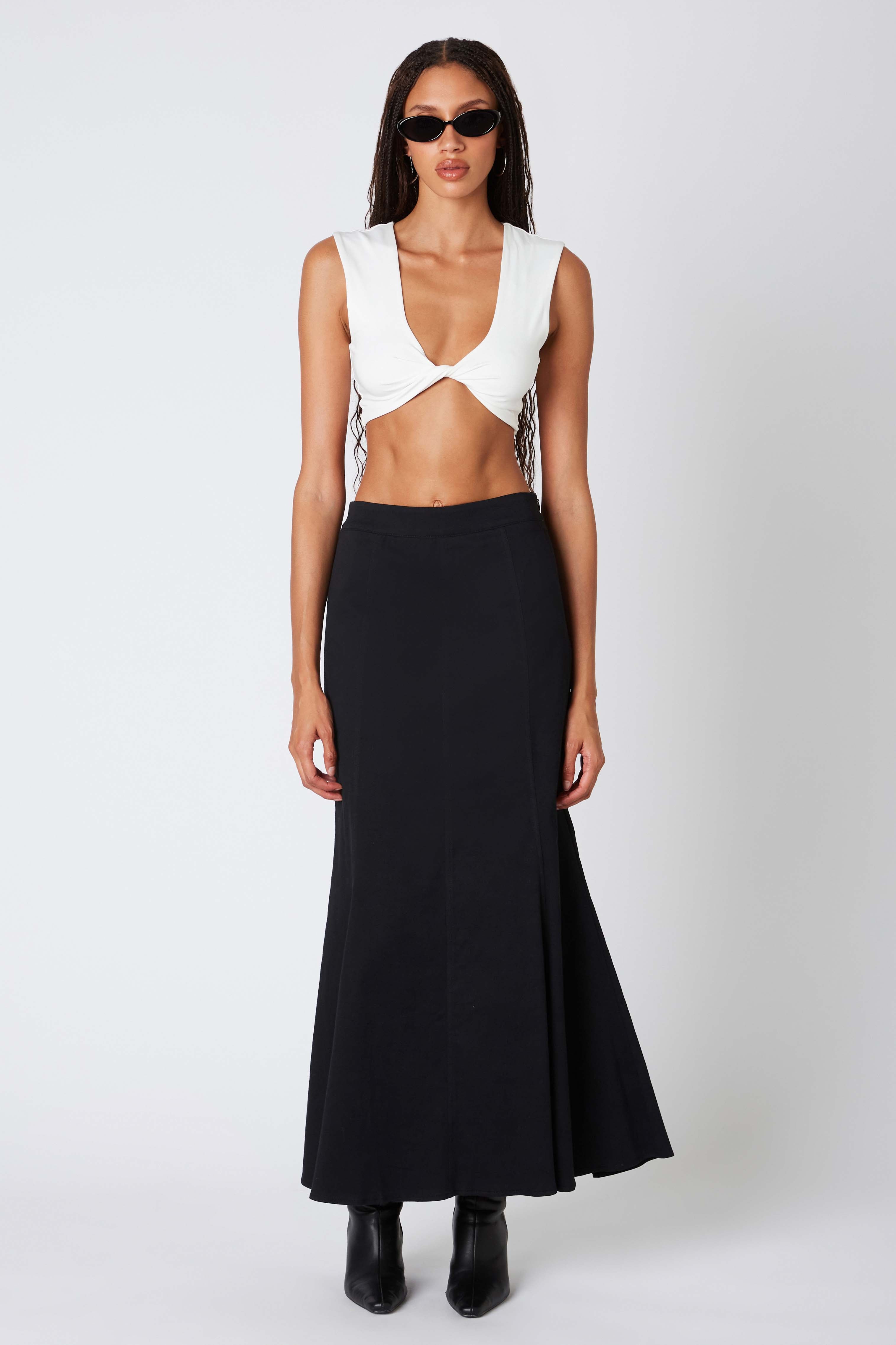 Twill Maxi Skirt in Black Front View