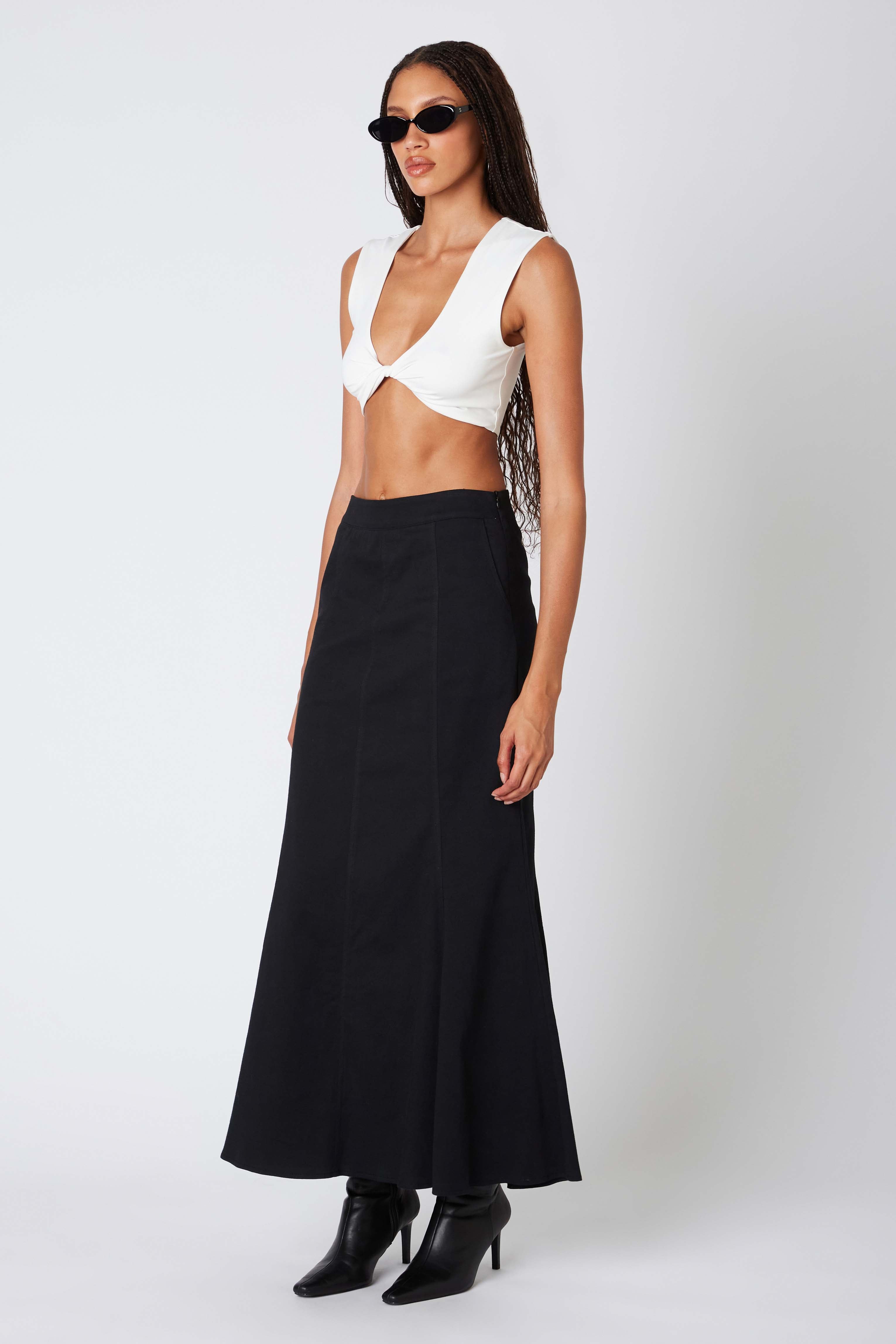 Twill Maxi Skirt in Black Side View