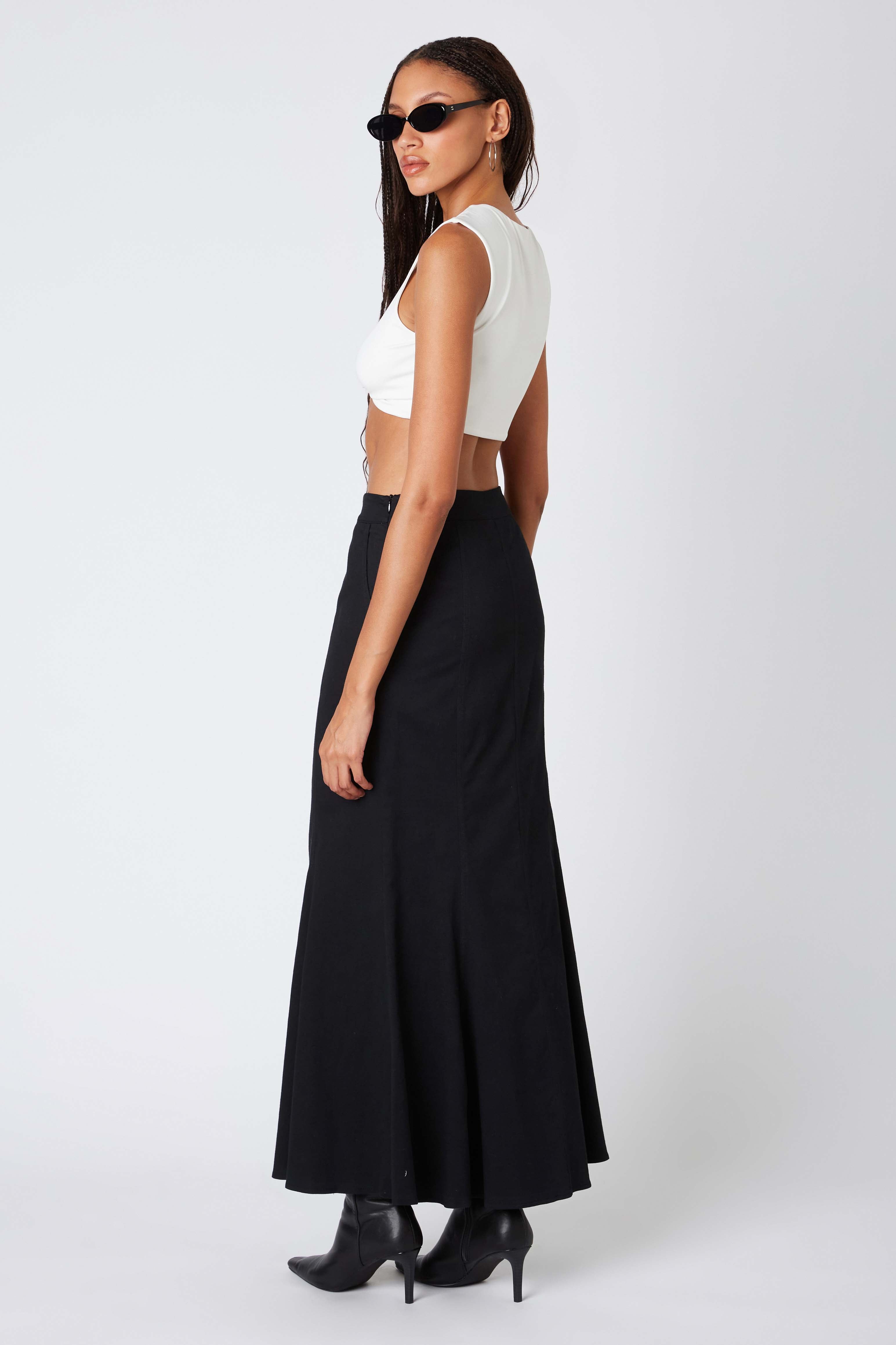 Twill Maxi Skirt in Black Back View