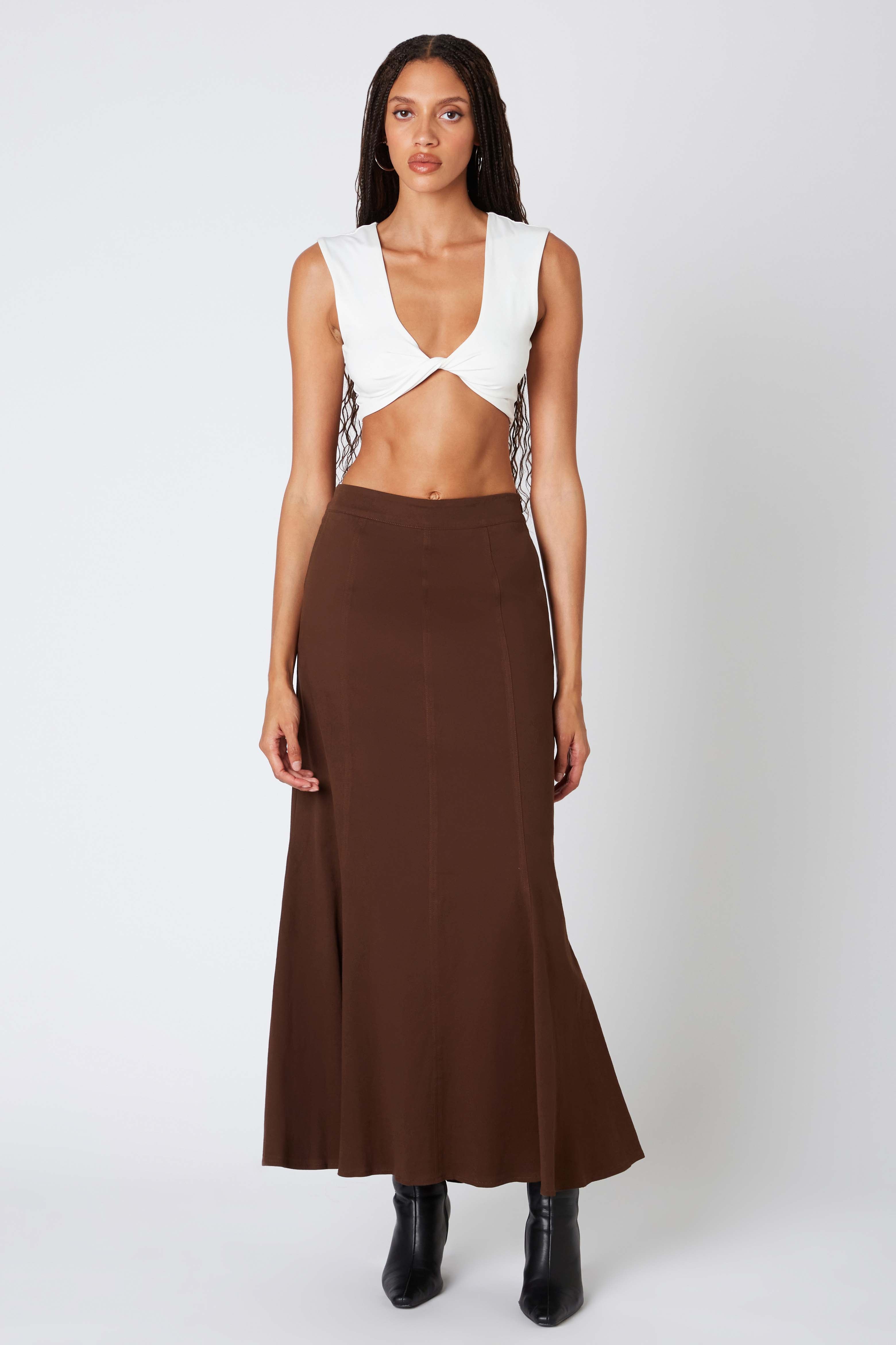 Twill Maxi Skirt in Chocolate Front View