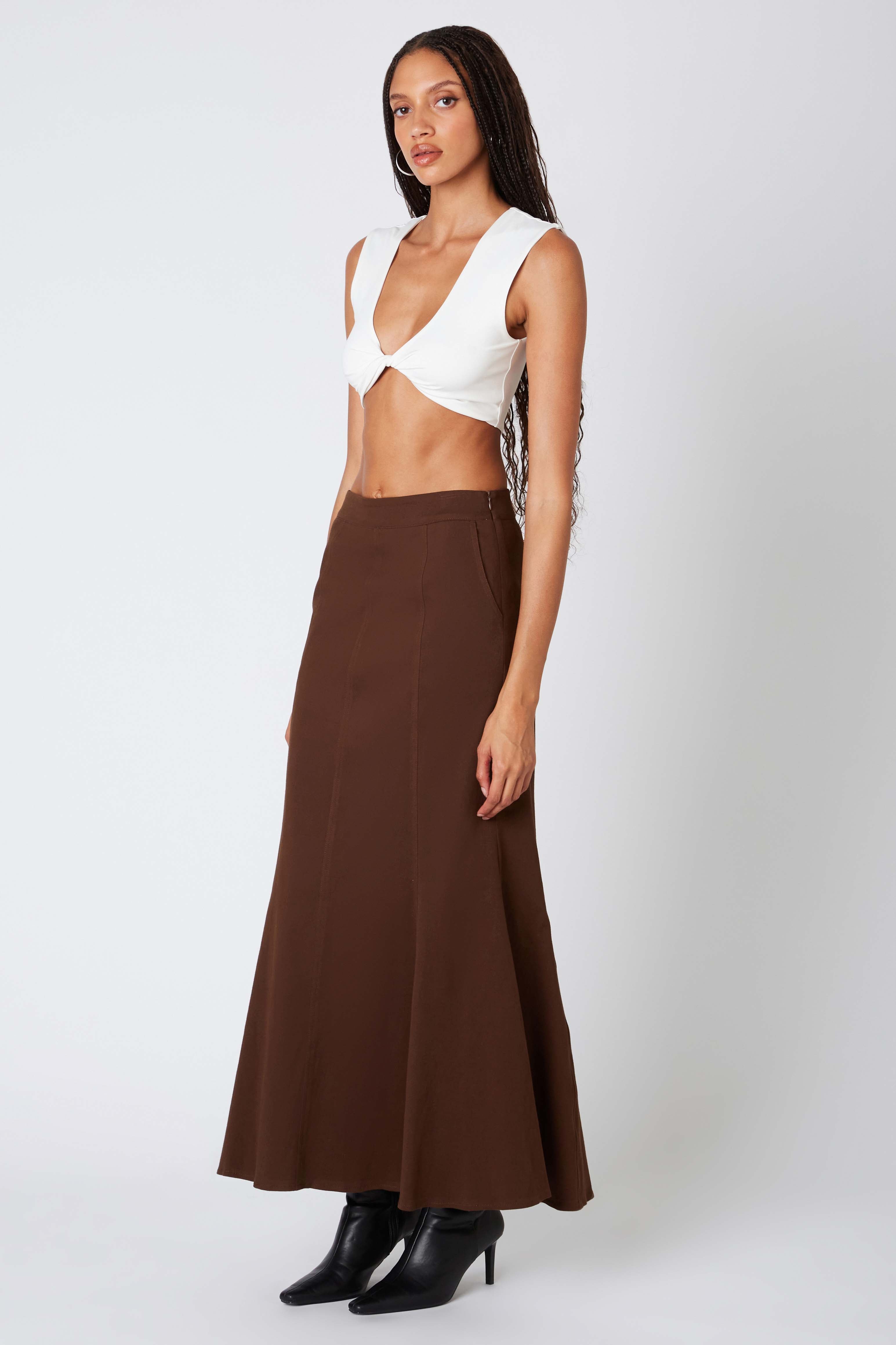 Twill Maxi Skirt in Chocolate Side View
