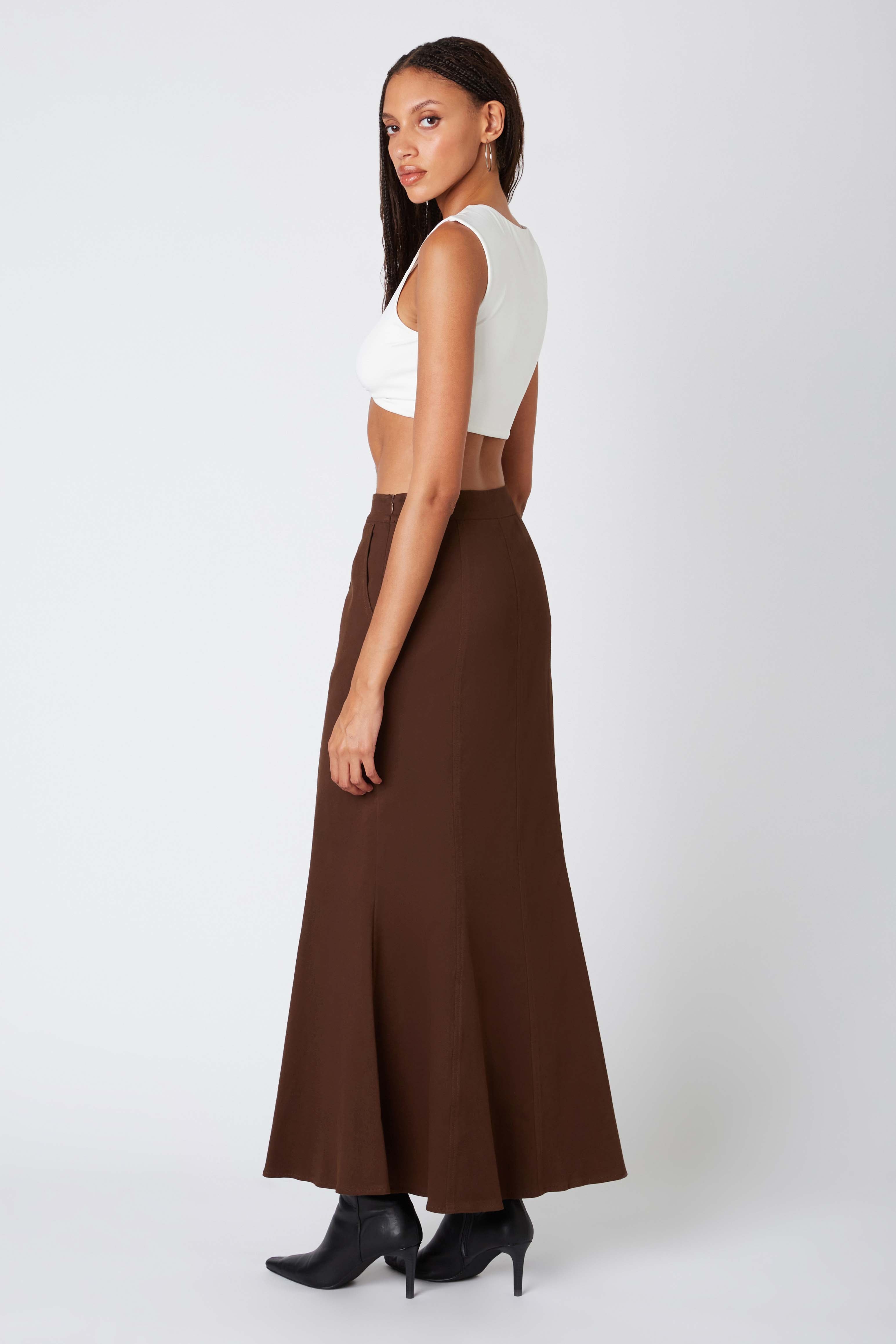 Twill Maxi Skirt in Chocolate Back View