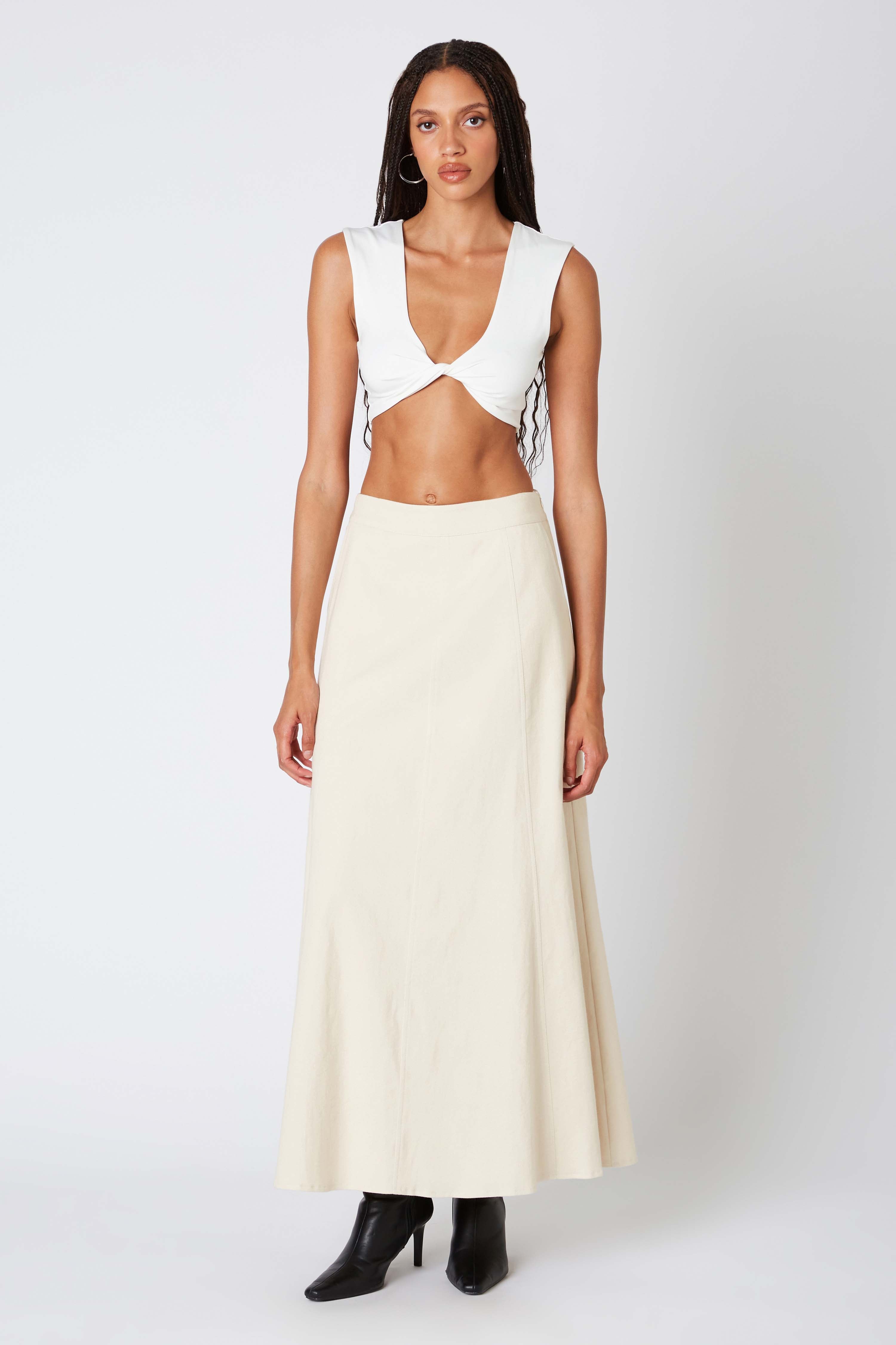 Twill Maxi Skirt in Stone Front View