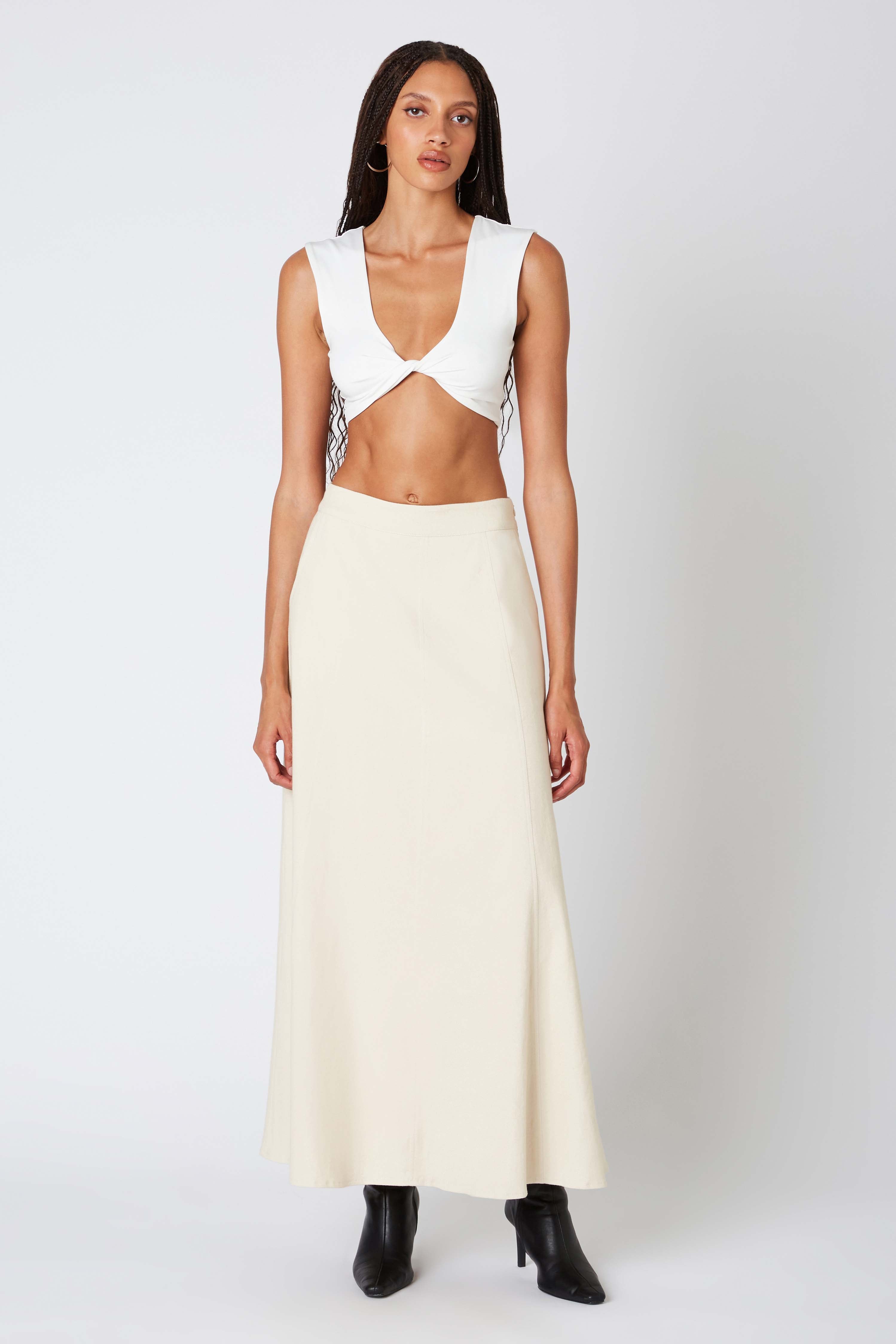 Twill Maxi Skirt in Stone Front View