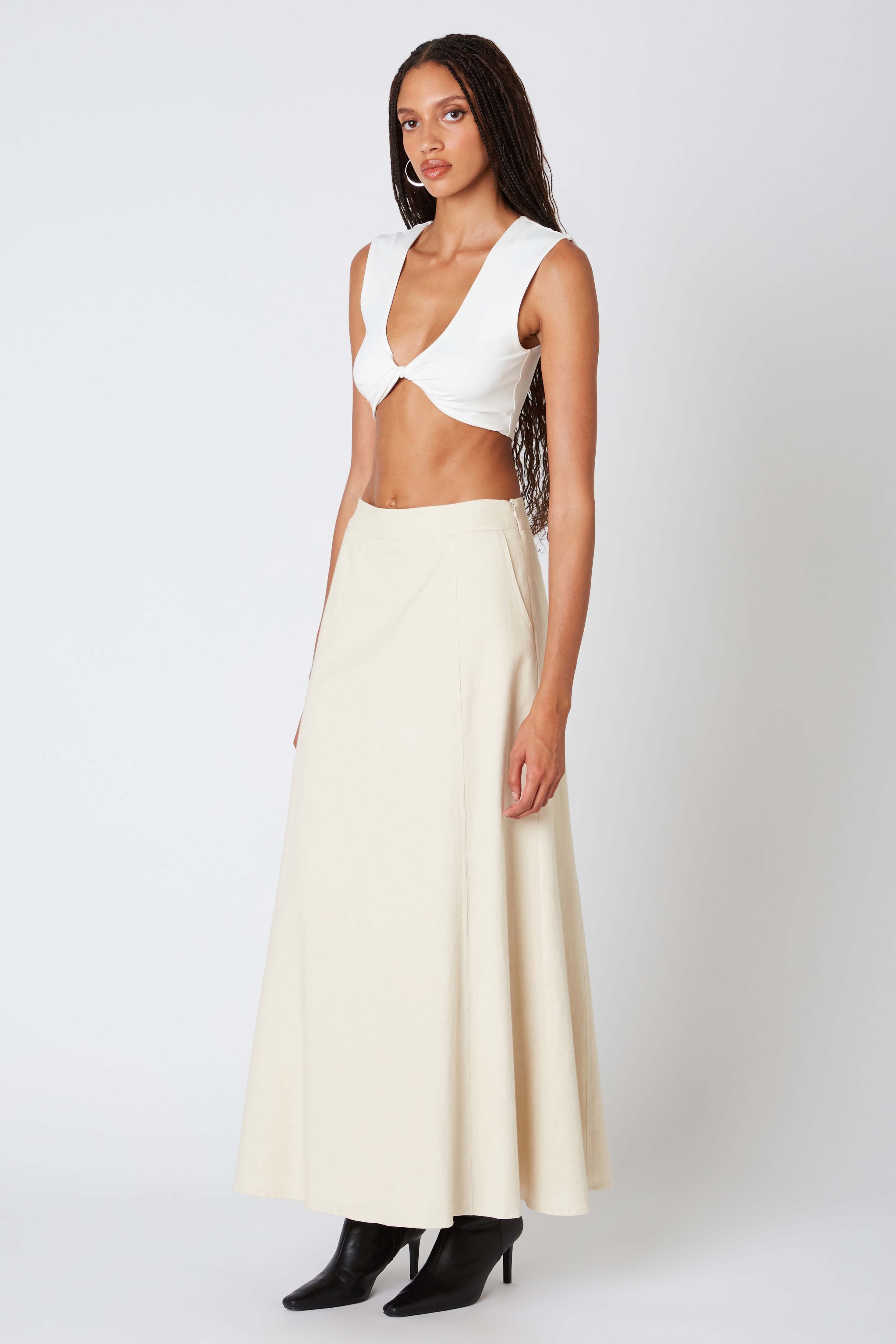 Twill Maxi Skirt in Stone Side View