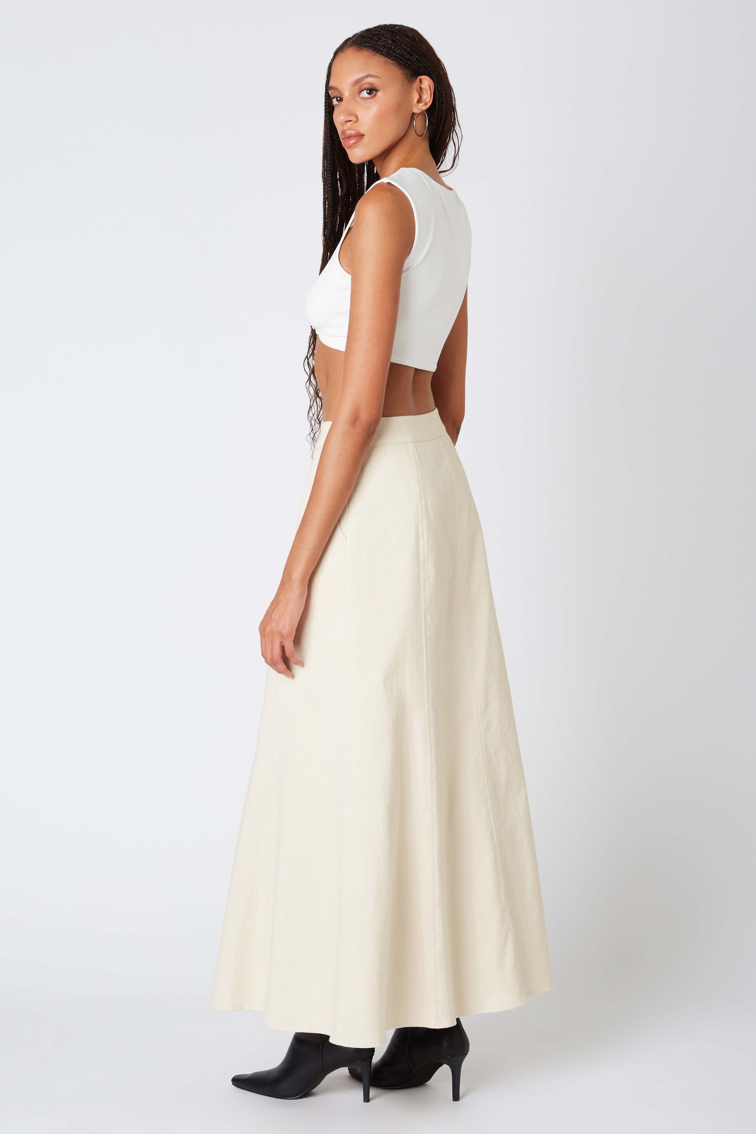 Twill Maxi Skirt in Stone Back View