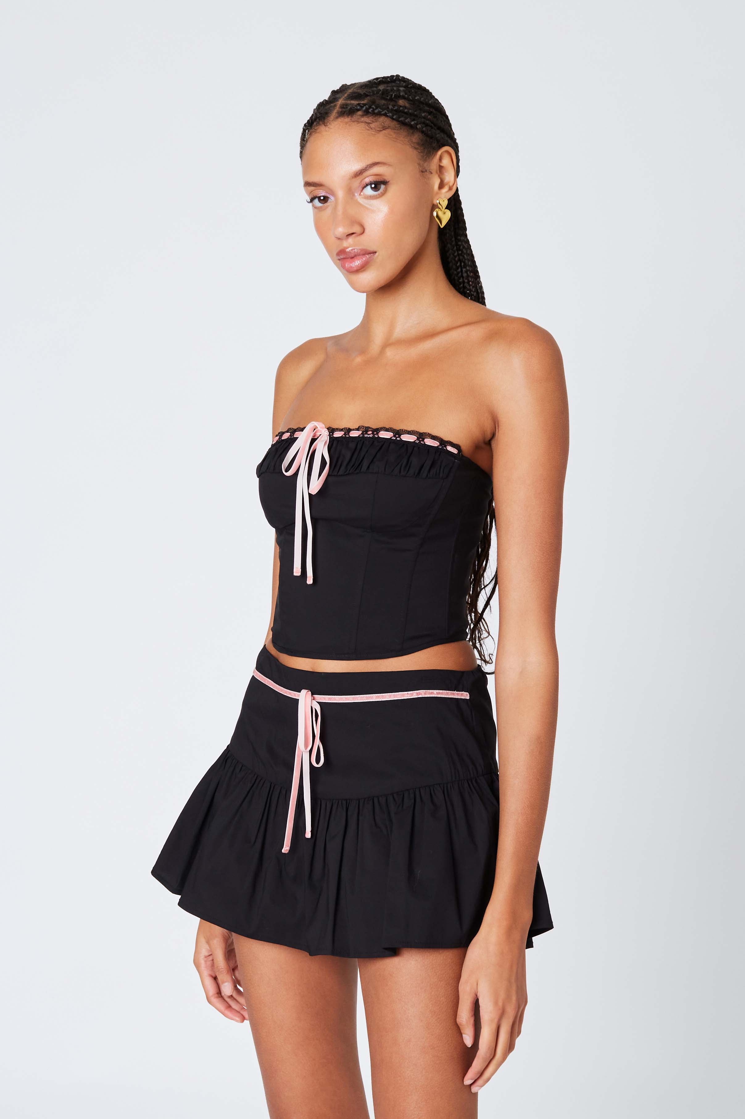 Mini Skirt with Ribbon in Black Side View