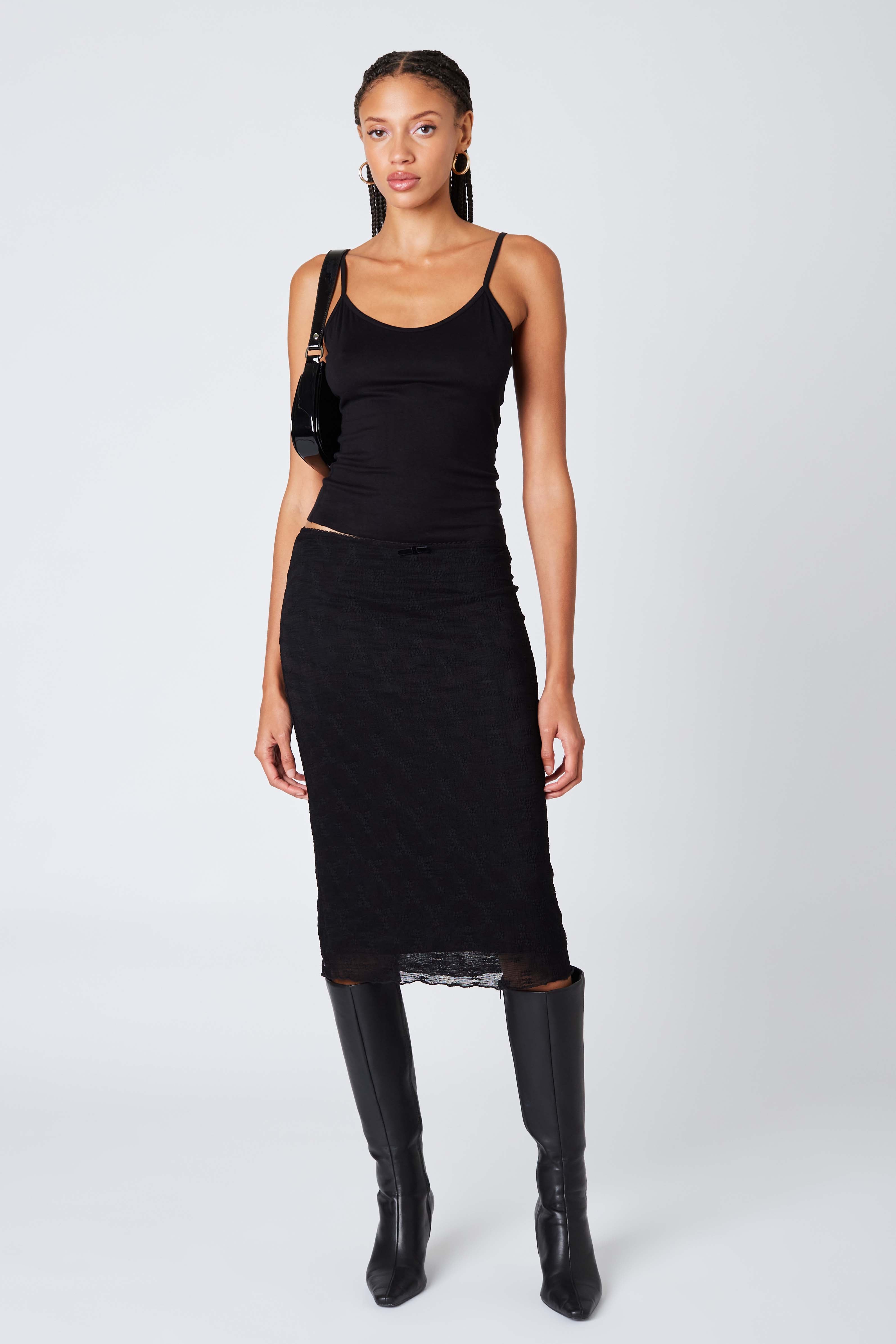 Sheer Midi Skirt in Black Front View
