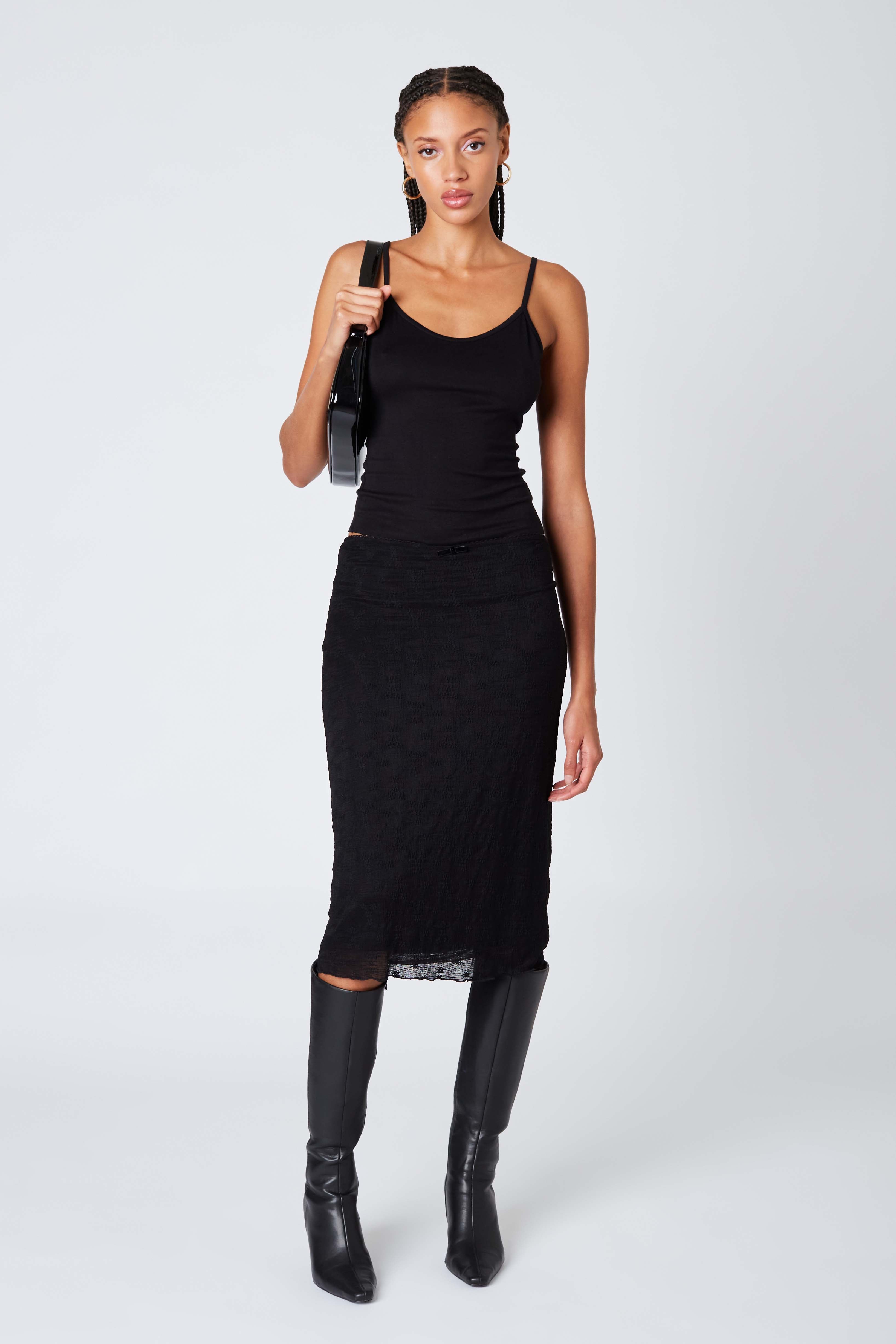 Sheer Midi Skirt in Black Front View