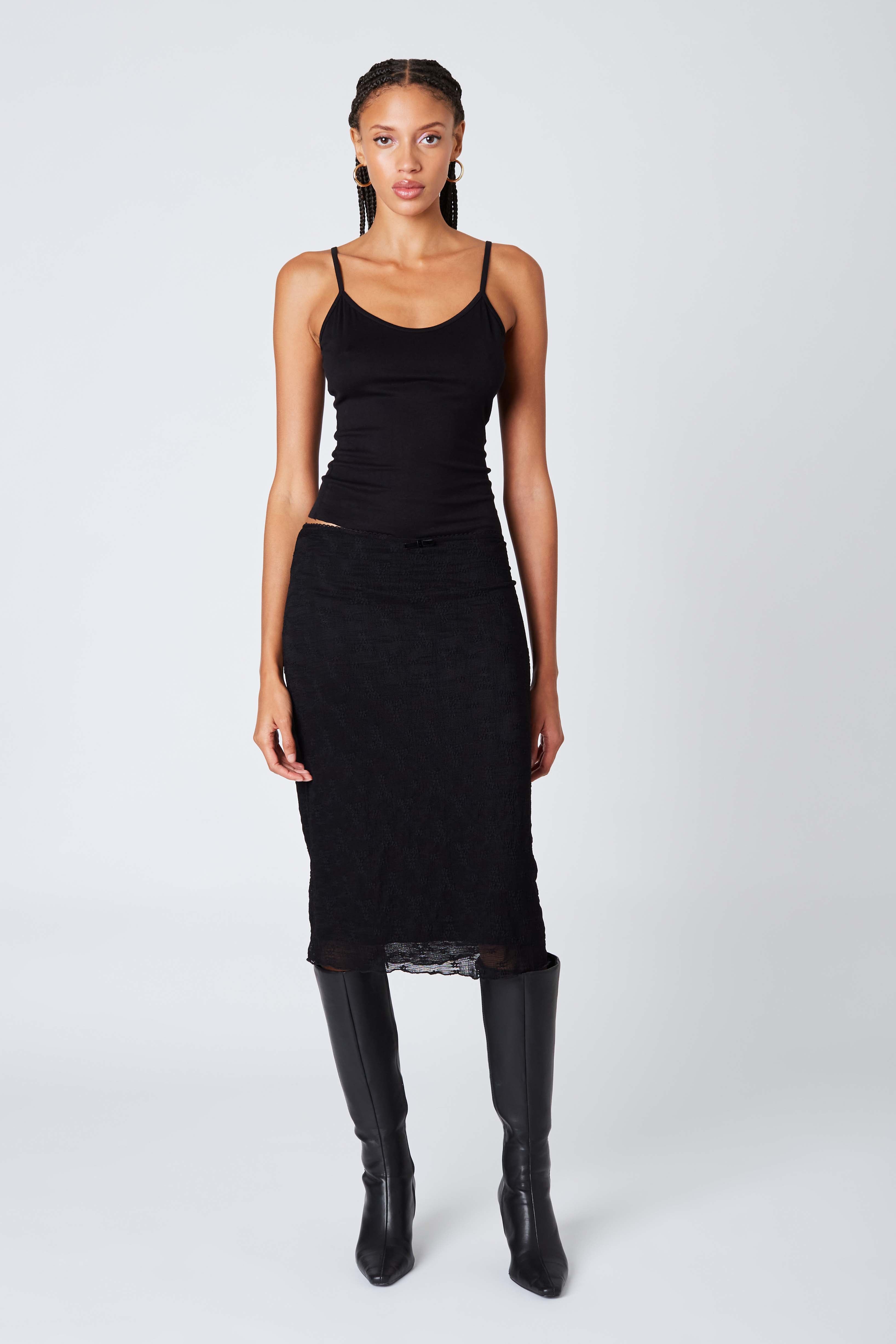 Sheer Midi Skirt in Black Front View