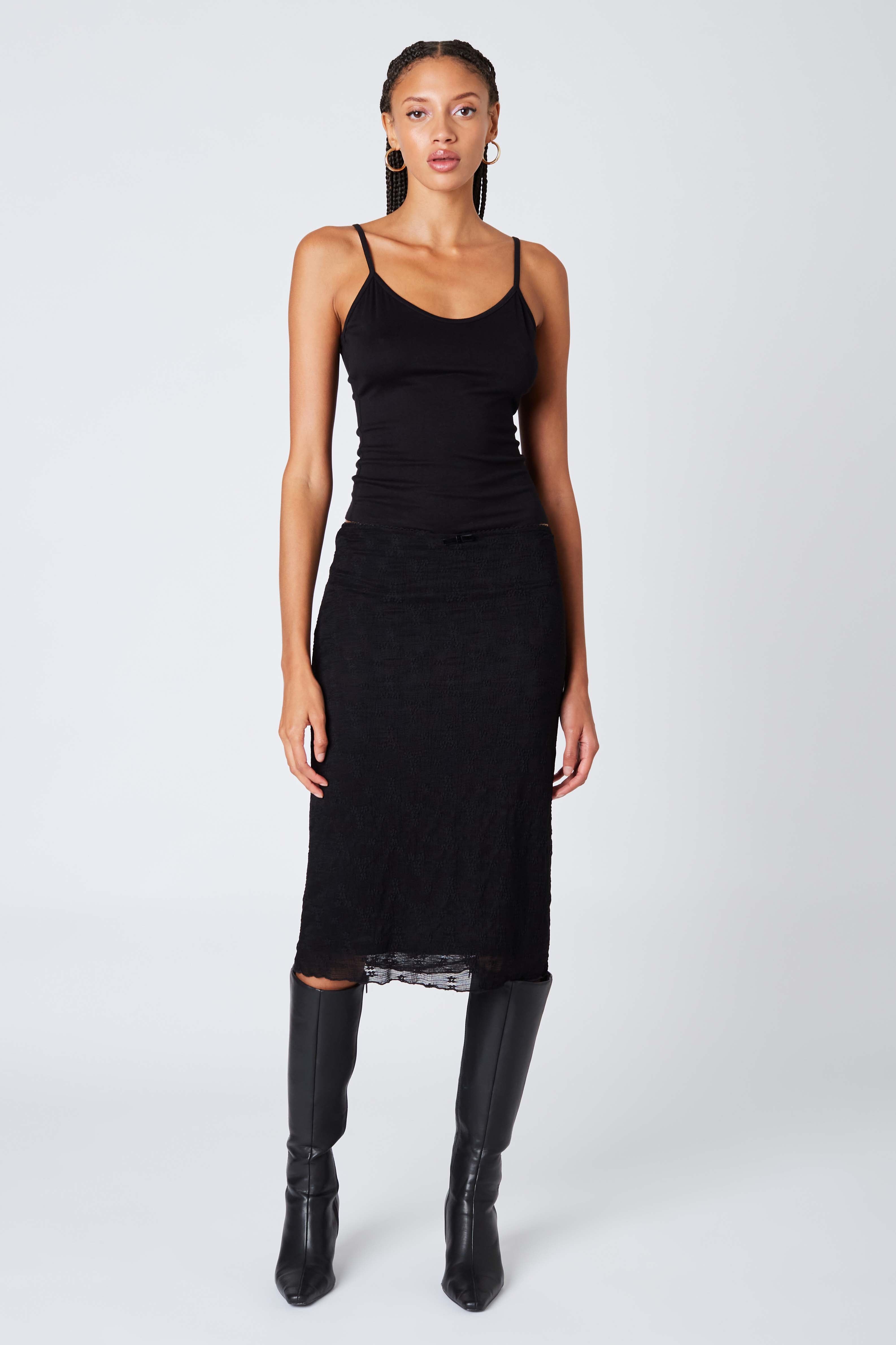 Sheer Midi Skirt in Black Front View