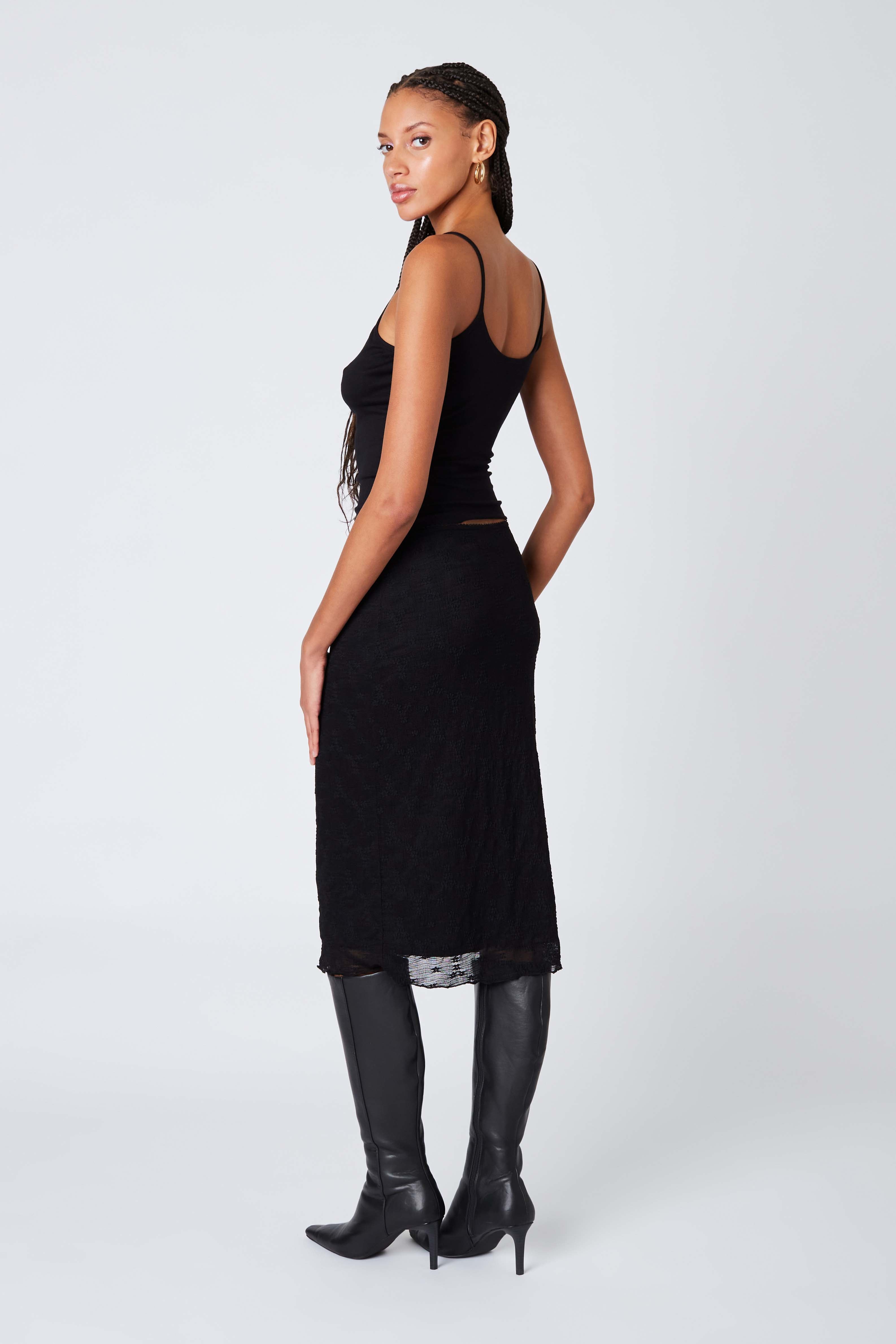 Sheer Midi Skirt in Black Back View