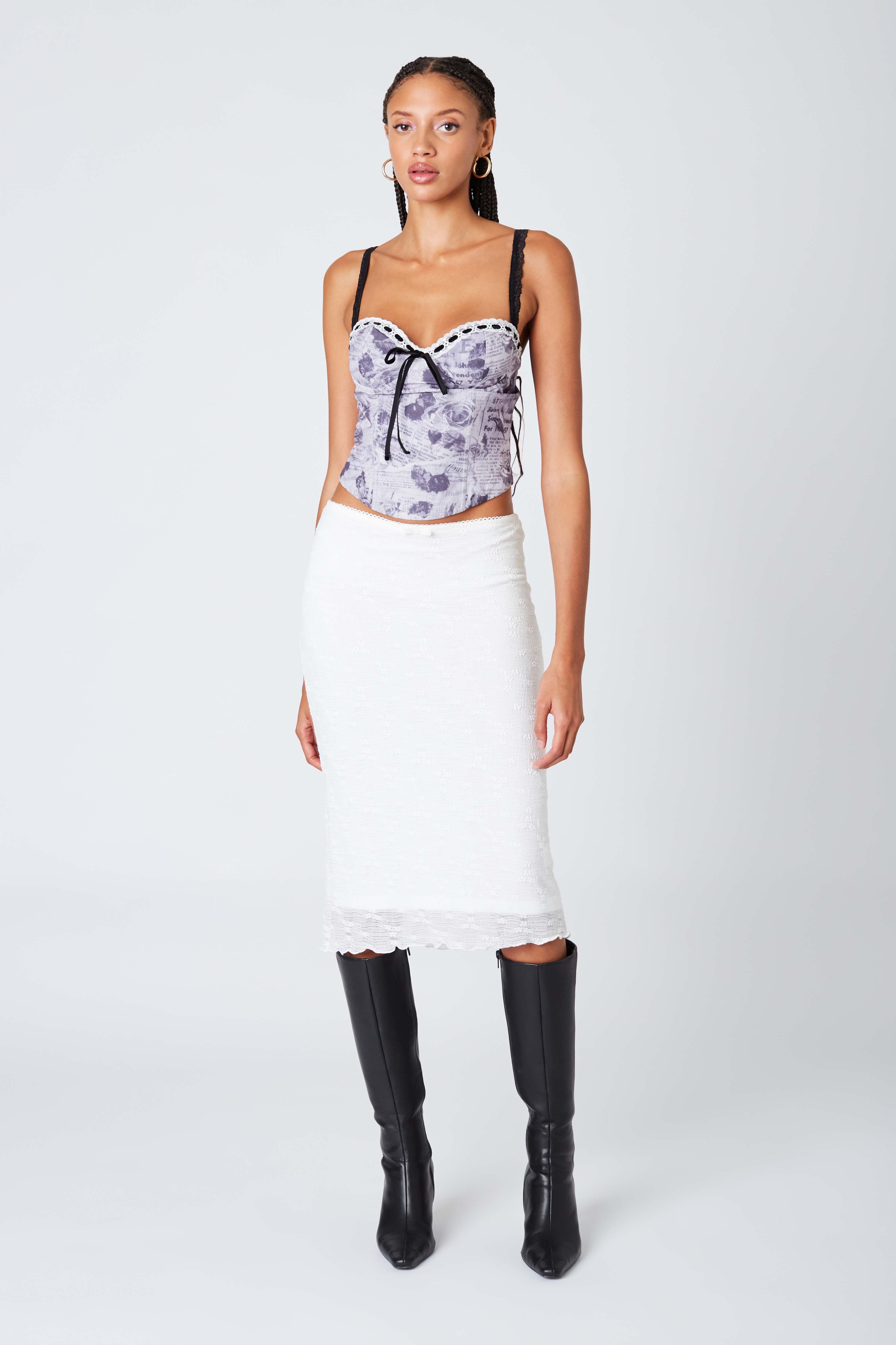 Sheer Midi Skirt in White Front View