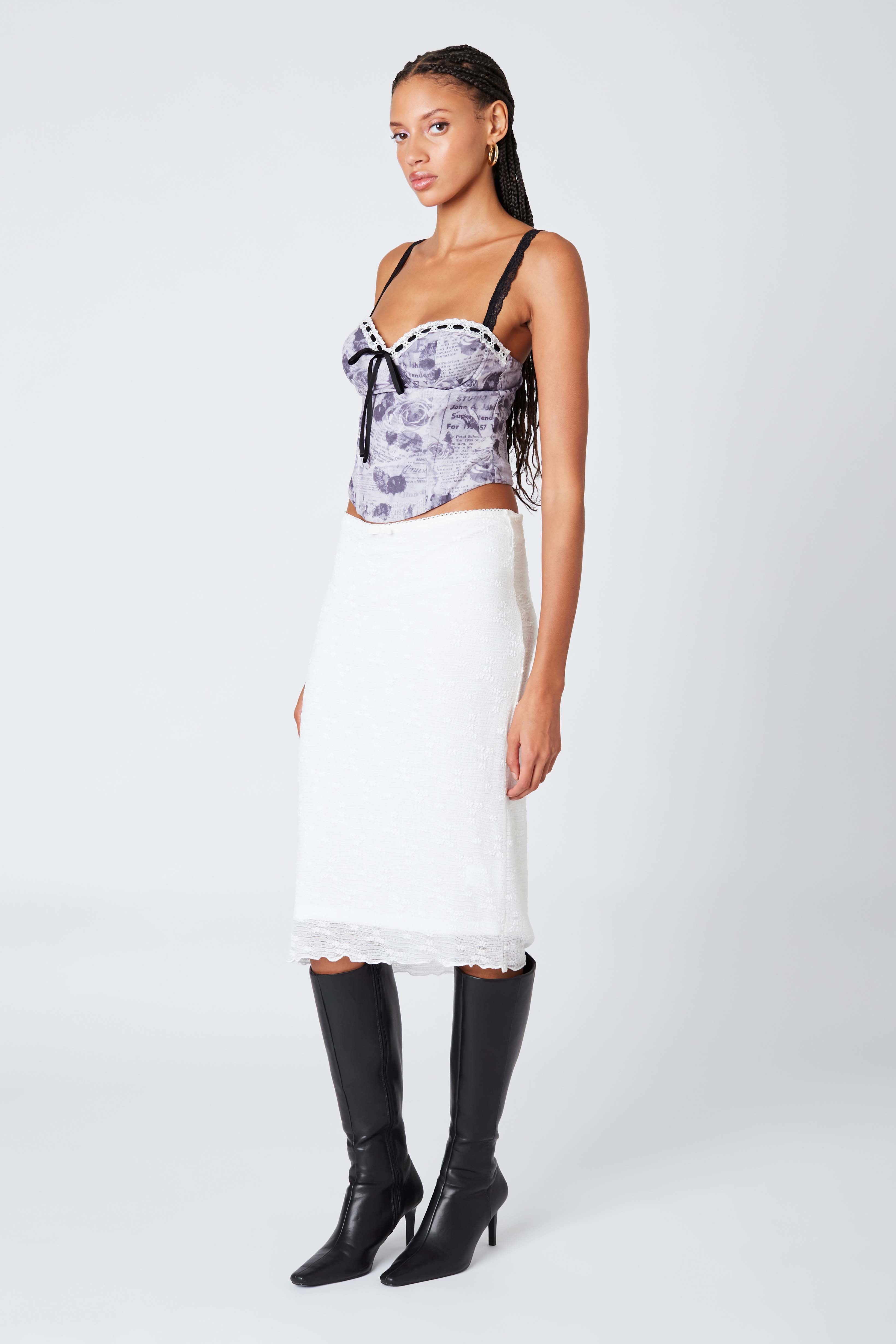 Sheer Midi Skirt in White Side View